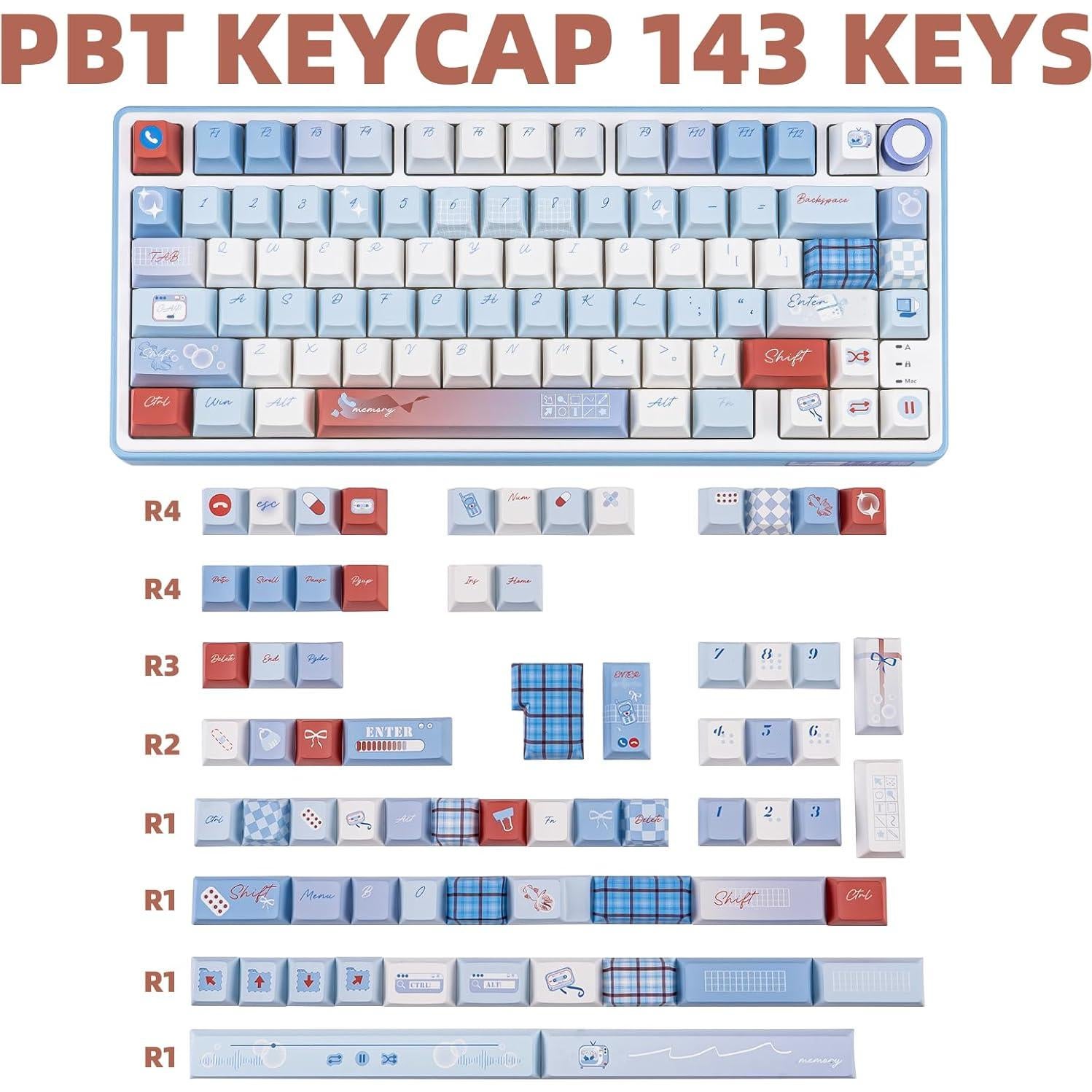 Juego de Teclas PBT TIMSEKER Cherry Azul y Blanco 147 Teclas