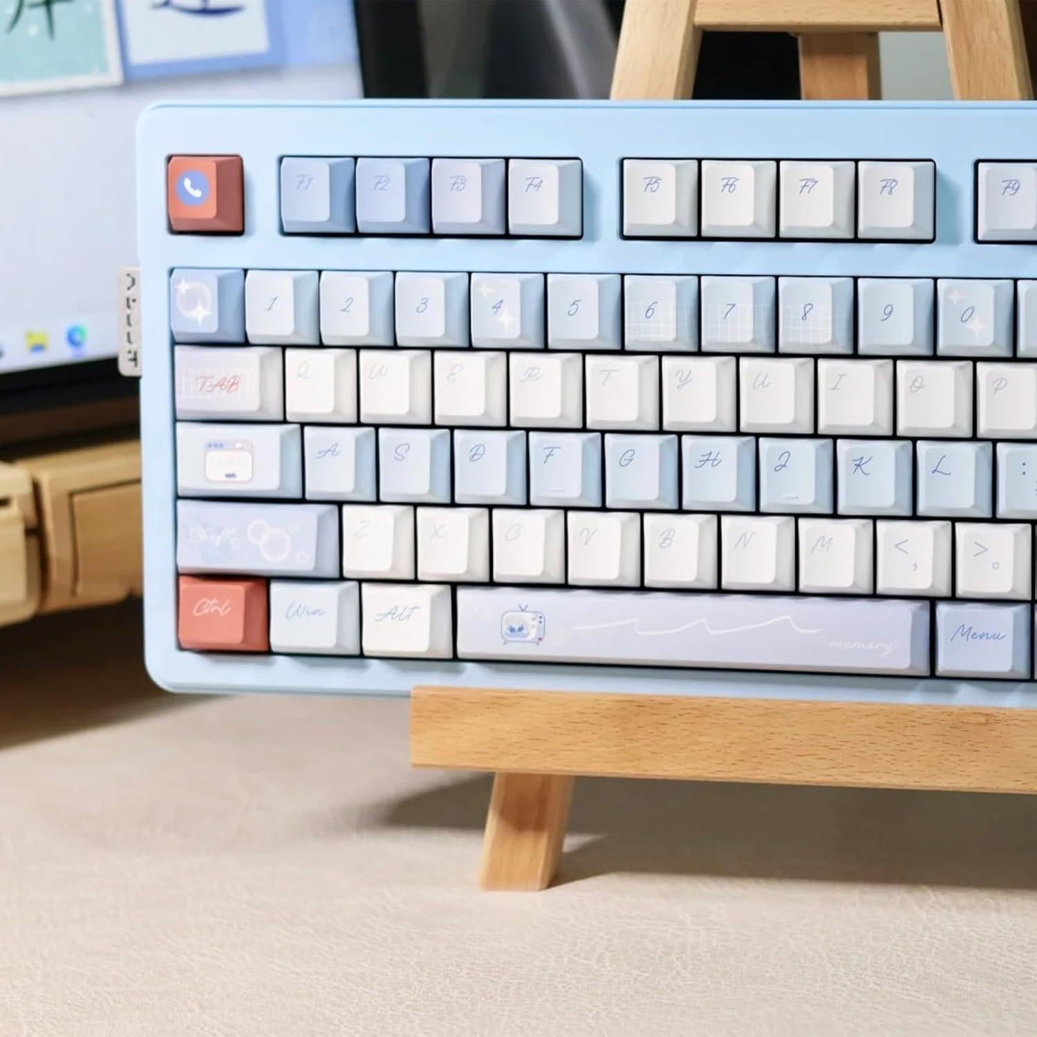 Juego de Teclas PBT TIMSEKER Cherry Azul y Blanco 147 Teclas