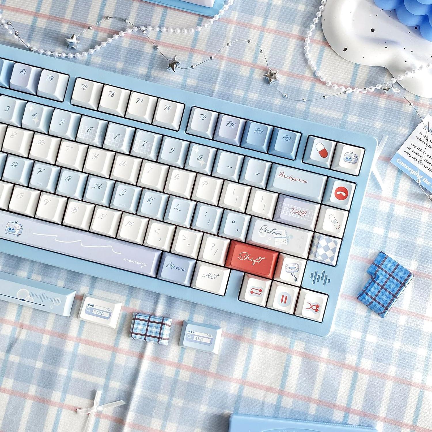 Juego de Teclas PBT TIMSEKER Cherry Azul y Blanco 147 Teclas