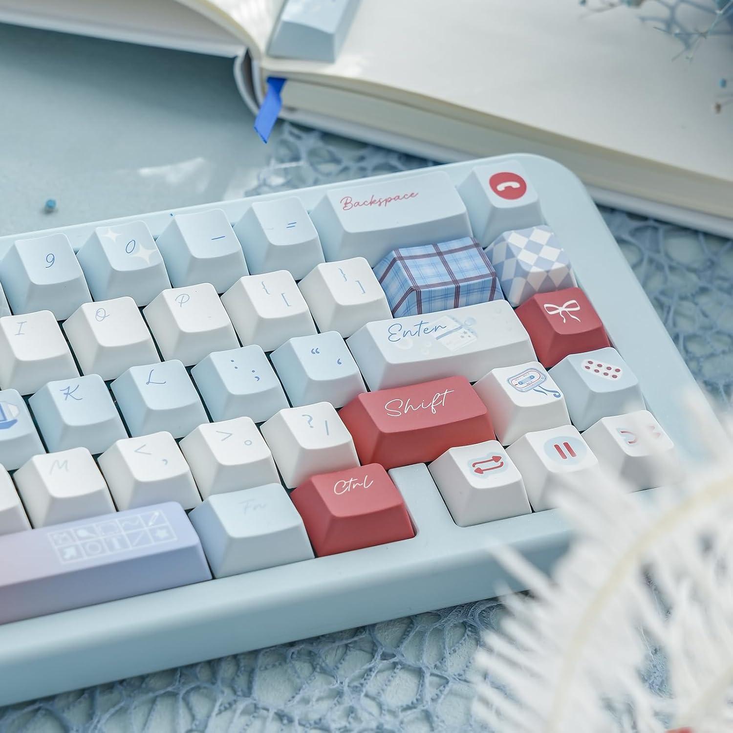 Juego de Teclas PBT TIMSEKER Cherry Azul y Blanco 147 Teclas