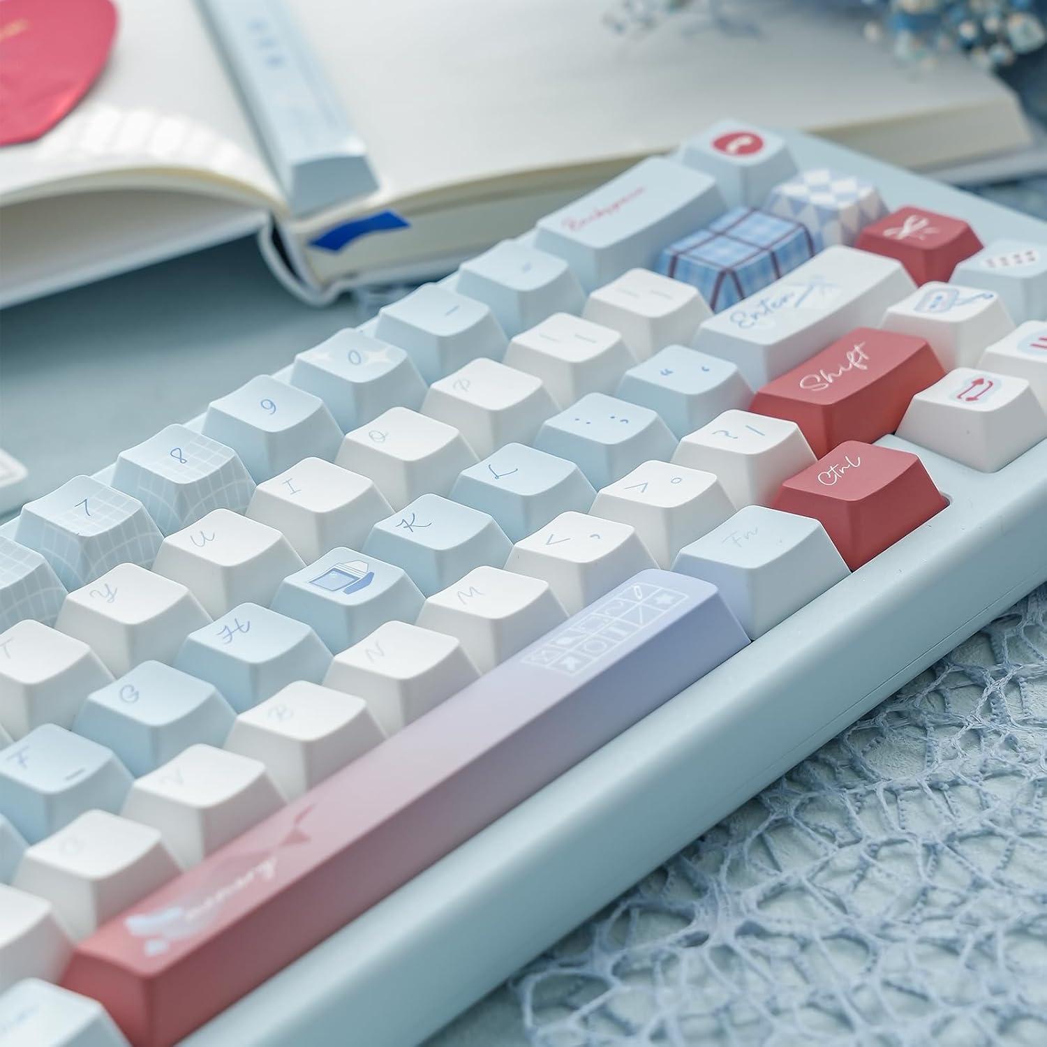 Juego de Teclas PBT TIMSEKER Cherry Azul y Blanco 147 Teclas