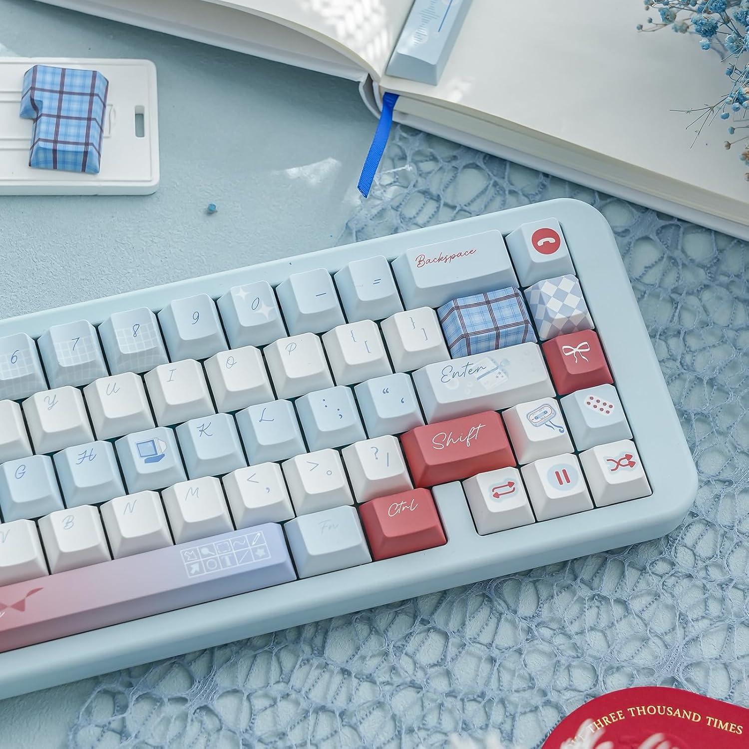 Juego de Teclas PBT TIMSEKER Cherry Azul y Blanco 147 Teclas
