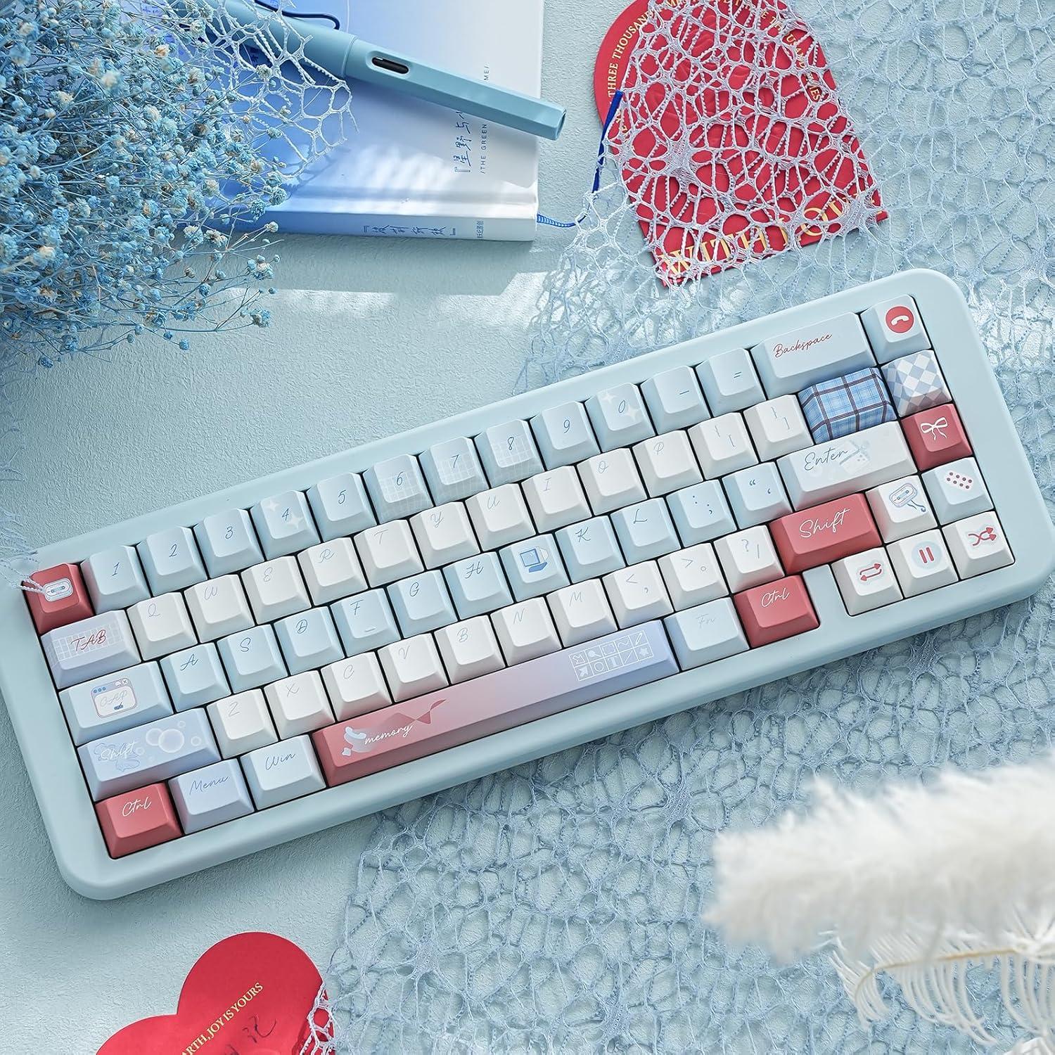 Juego de Teclas PBT TIMSEKER Cherry Azul y Blanco 147 Teclas