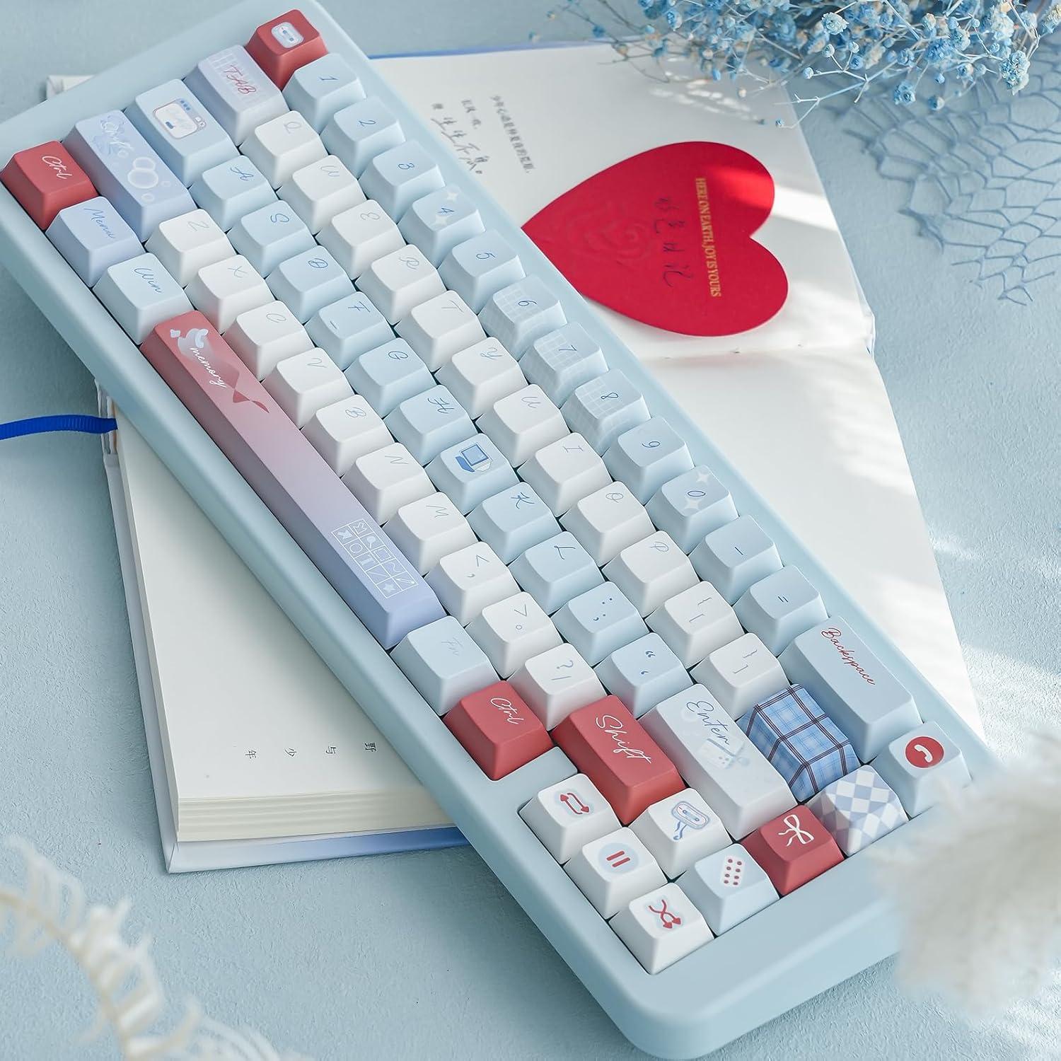 Juego de Teclas PBT TIMSEKER Cherry Azul y Blanco 147 Teclas