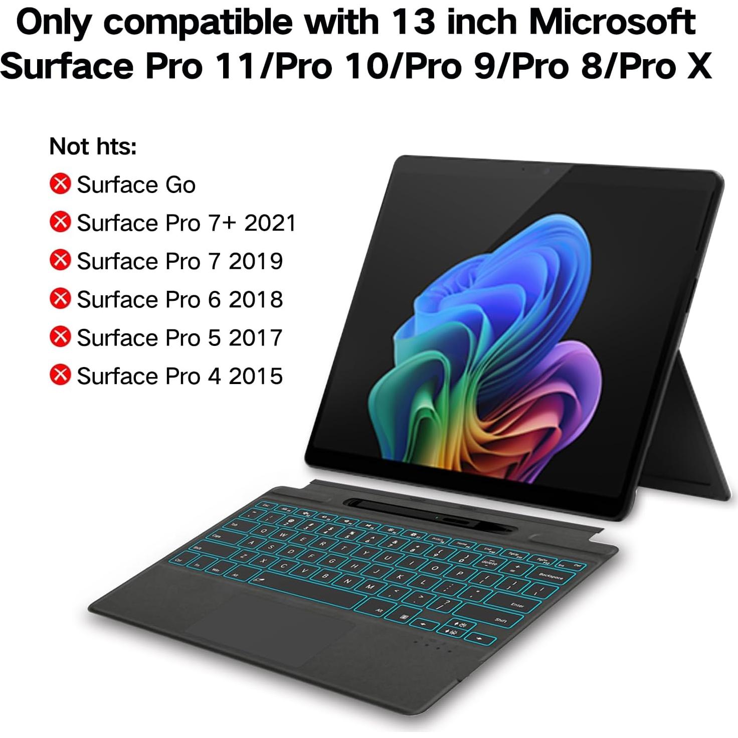 Teclado Inalámbrico Retroiluminado Jvkzaen para Surface Pro 11/10/9/8/X