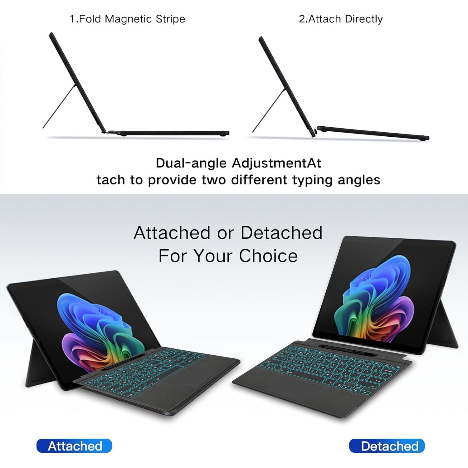 Teclado Inalámbrico Retroiluminado Jvkzaen para Surface Pro 11/10/9/8/X