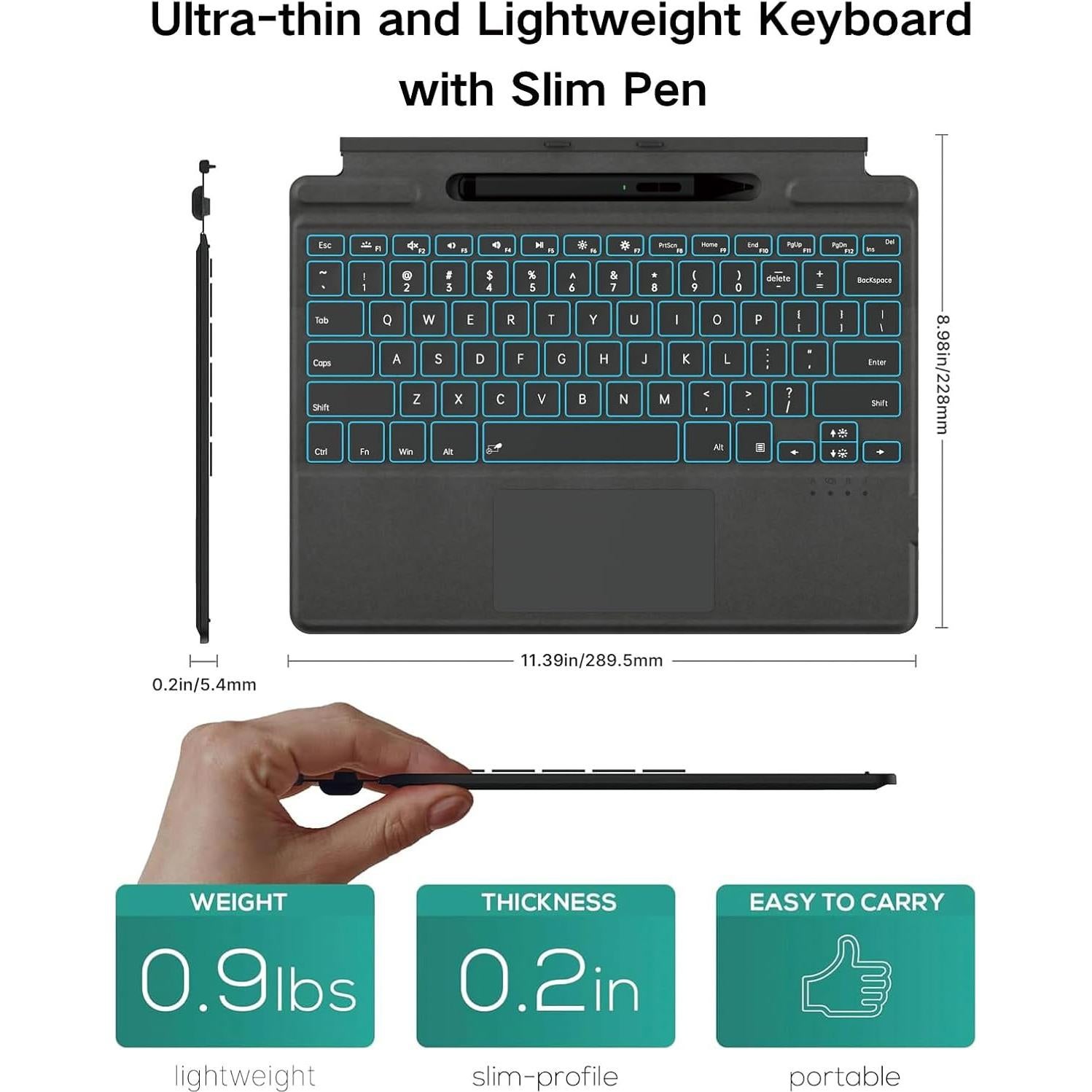 Teclado Inalámbrico Retroiluminado Jvkzaen para Surface Pro 11/10/9/8/X