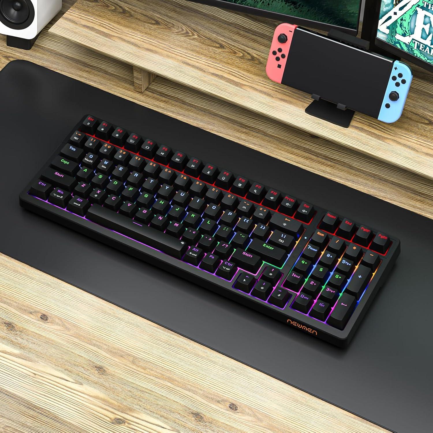 Teclado Mecánico Gaming Newmen GM328, 100 Teclas, LED RGB