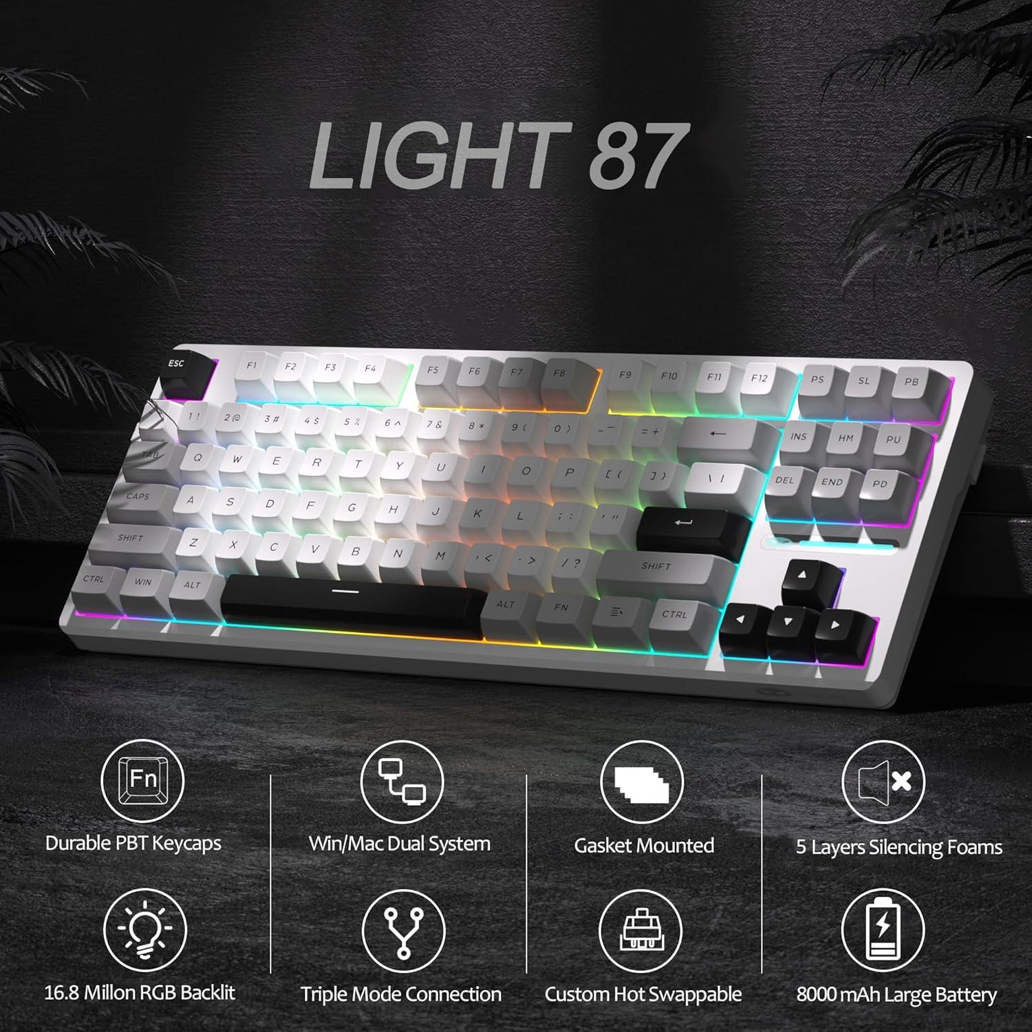 Teclado Mecánico Inalámbrico MageGee LIGHT87 RGB 8000mAh