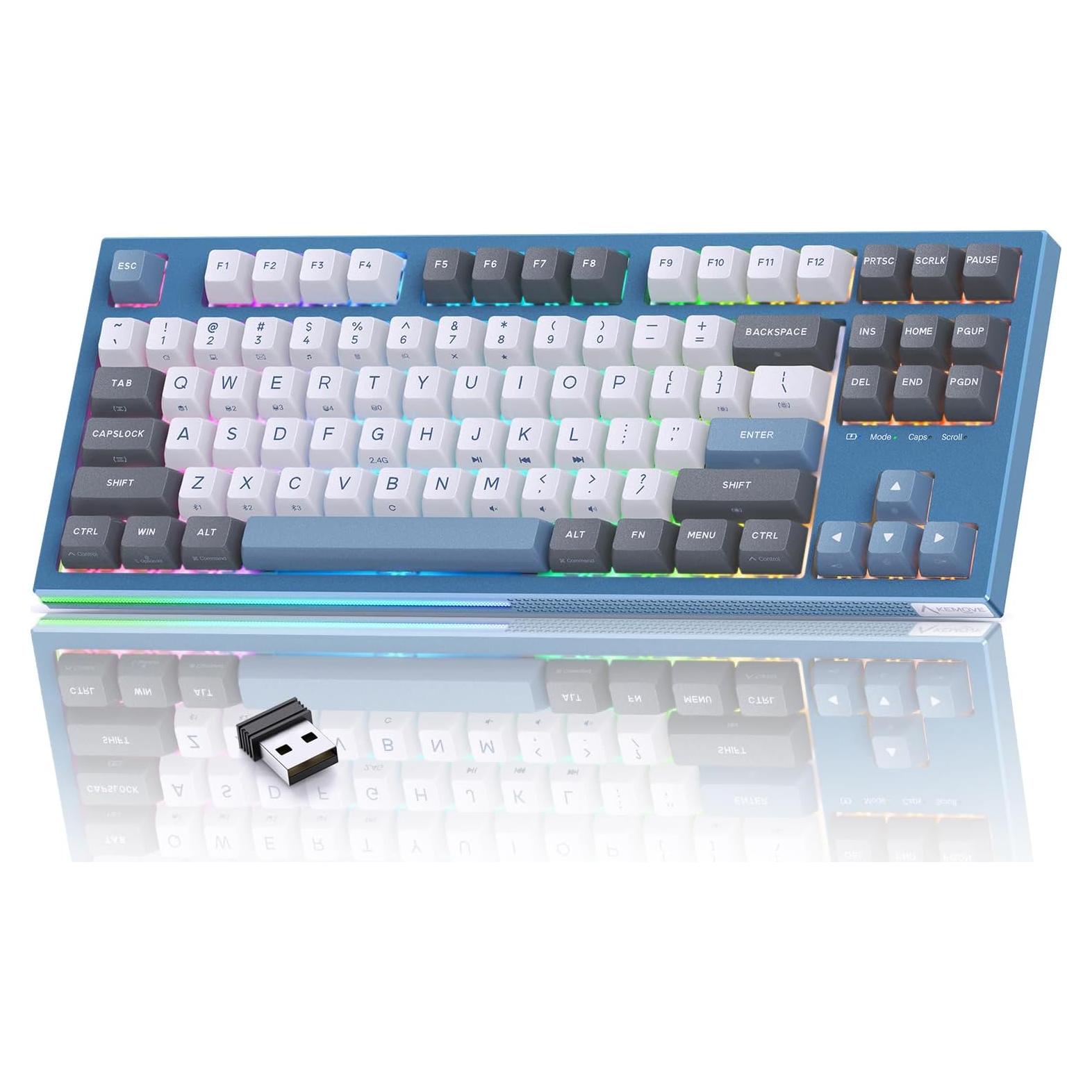 KEMOVE K87 Wireless TKL Mechanical Gaming Keyboard, Hot-swappable, RGB Backlit, Programmable, Bluetooth/2.4GHz/USB-C, 80% 87 Keys Compact Keyboard with Tactile Brown Switch for Windows/Mac/Linux