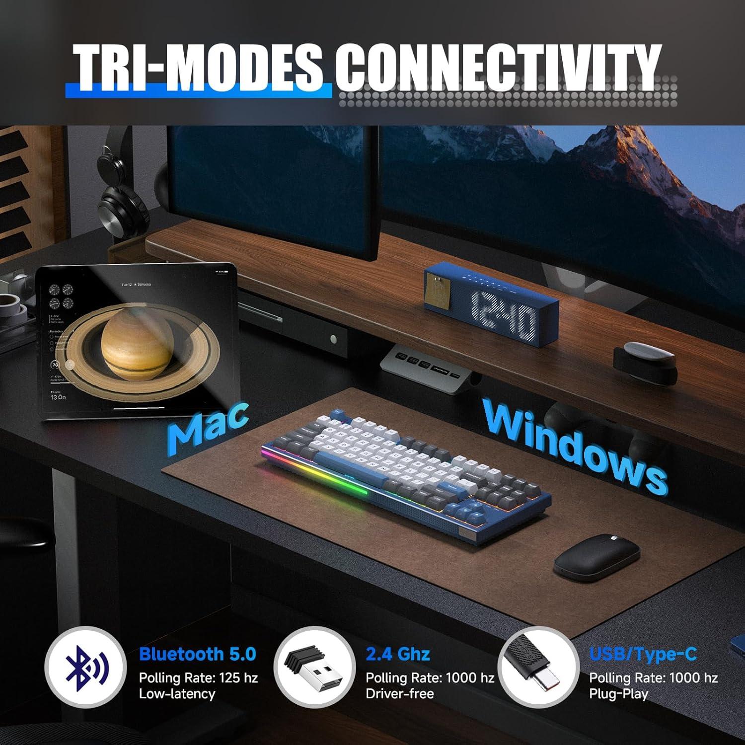 KEMOVE K87 Wireless TKL Mechanical Gaming Keyboard, Hot-swappable, RGB Backlit, Programmable, Bluetooth/2.4GHz/USB-C, 80% 87 Keys Compact Keyboard with Tactile Brown Switch for Windows/Mac/Linux