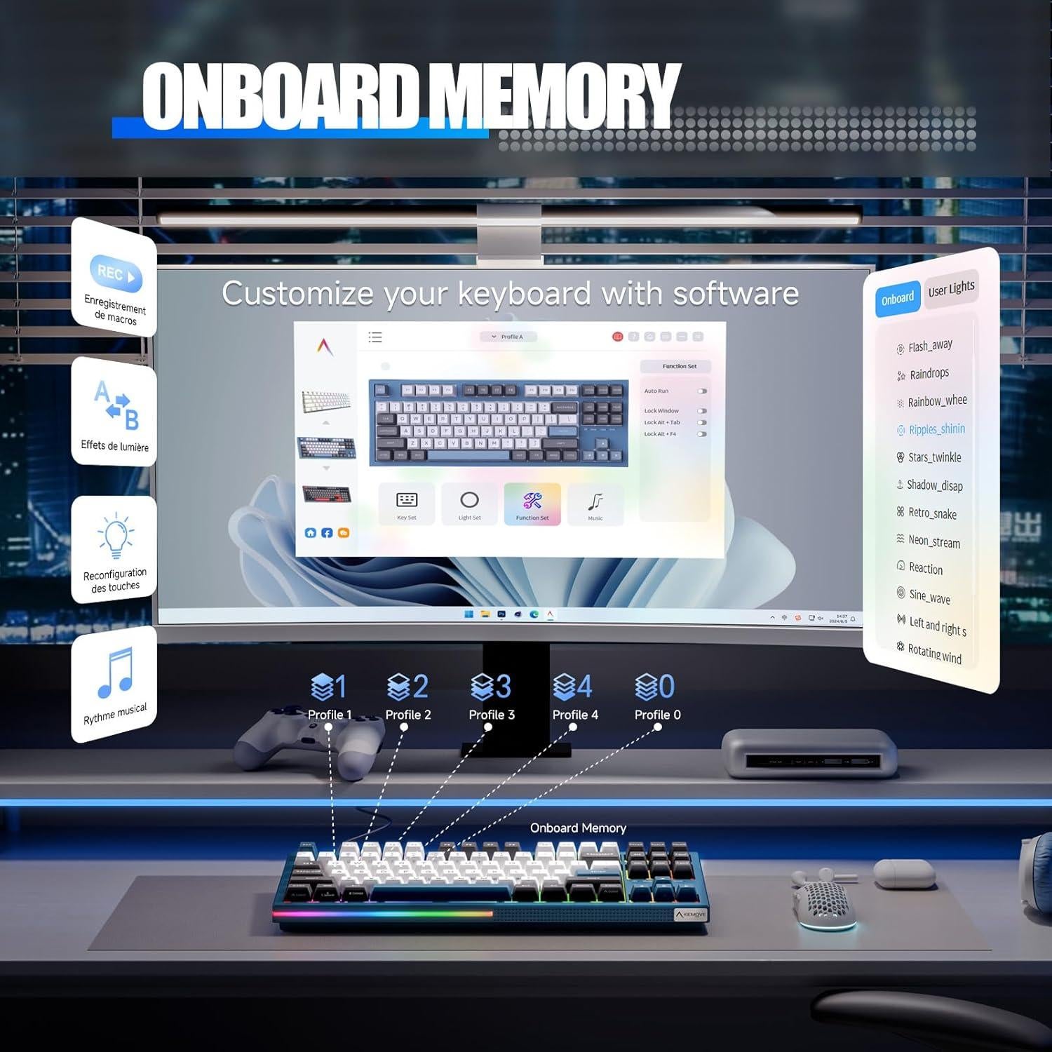 KEMOVE K87 Wireless TKL Mechanical Gaming Keyboard, Hot-swappable, RGB Backlit, Programmable, Bluetooth/2.4GHz/USB-C, 80% 87 Keys Compact Keyboard with Tactile Brown Switch for Windows/Mac/Linux