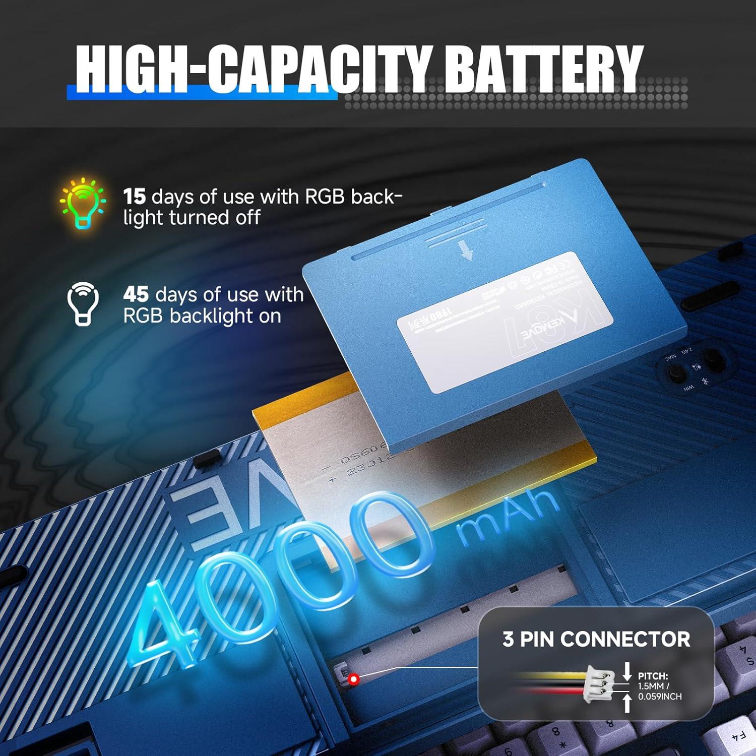 KEMOVE K87 Wireless TKL Mechanical Gaming Keyboard, Hot-swappable, RGB Backlit, Programmable, Bluetooth/2.4GHz/USB-C, 80% 87 Keys Compact Keyboard with Tactile Brown Switch for Windows/Mac/Linux