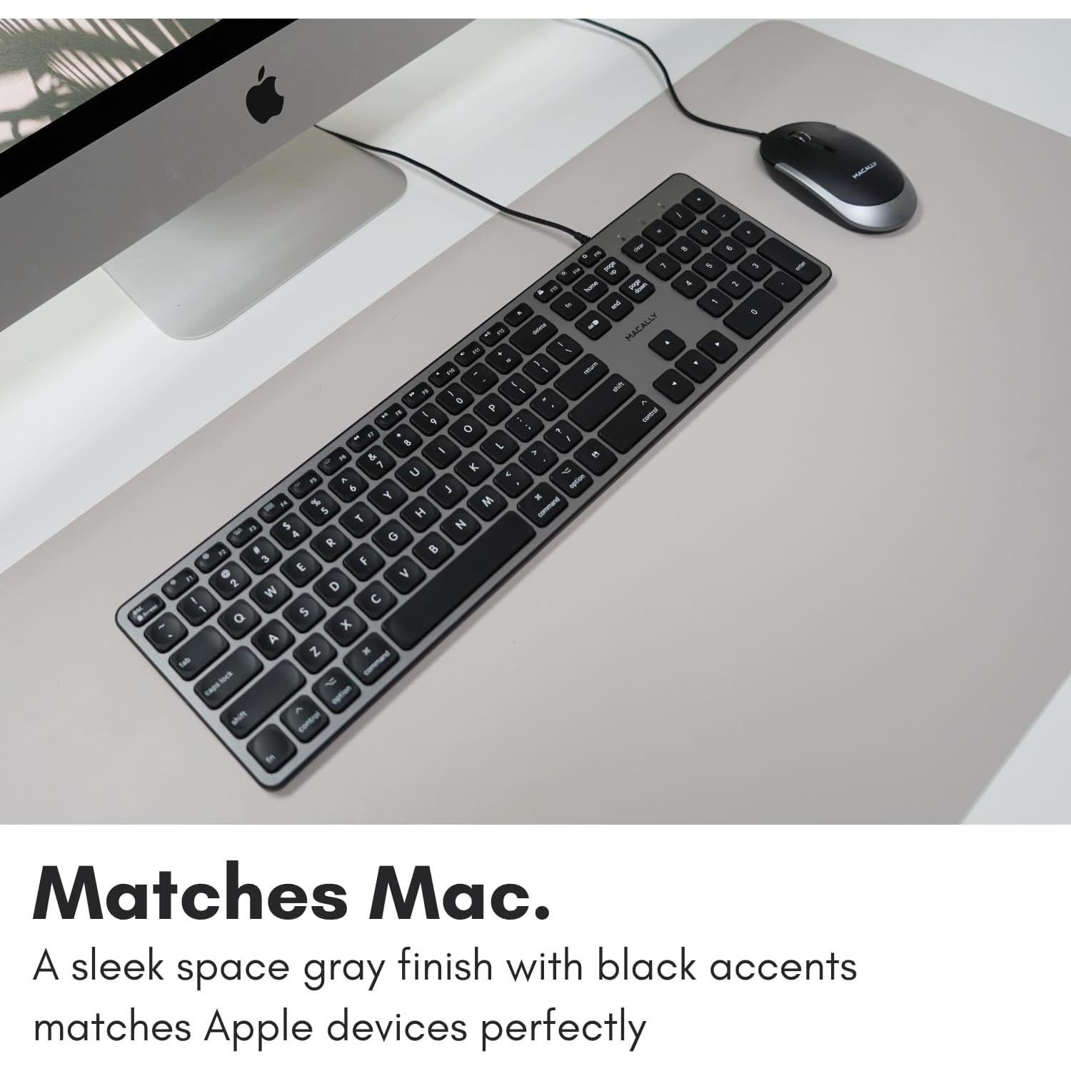 Teclado Retroiluminado Macally para Mac - 107 Teclas, USB 1.5m, Gris Espacial