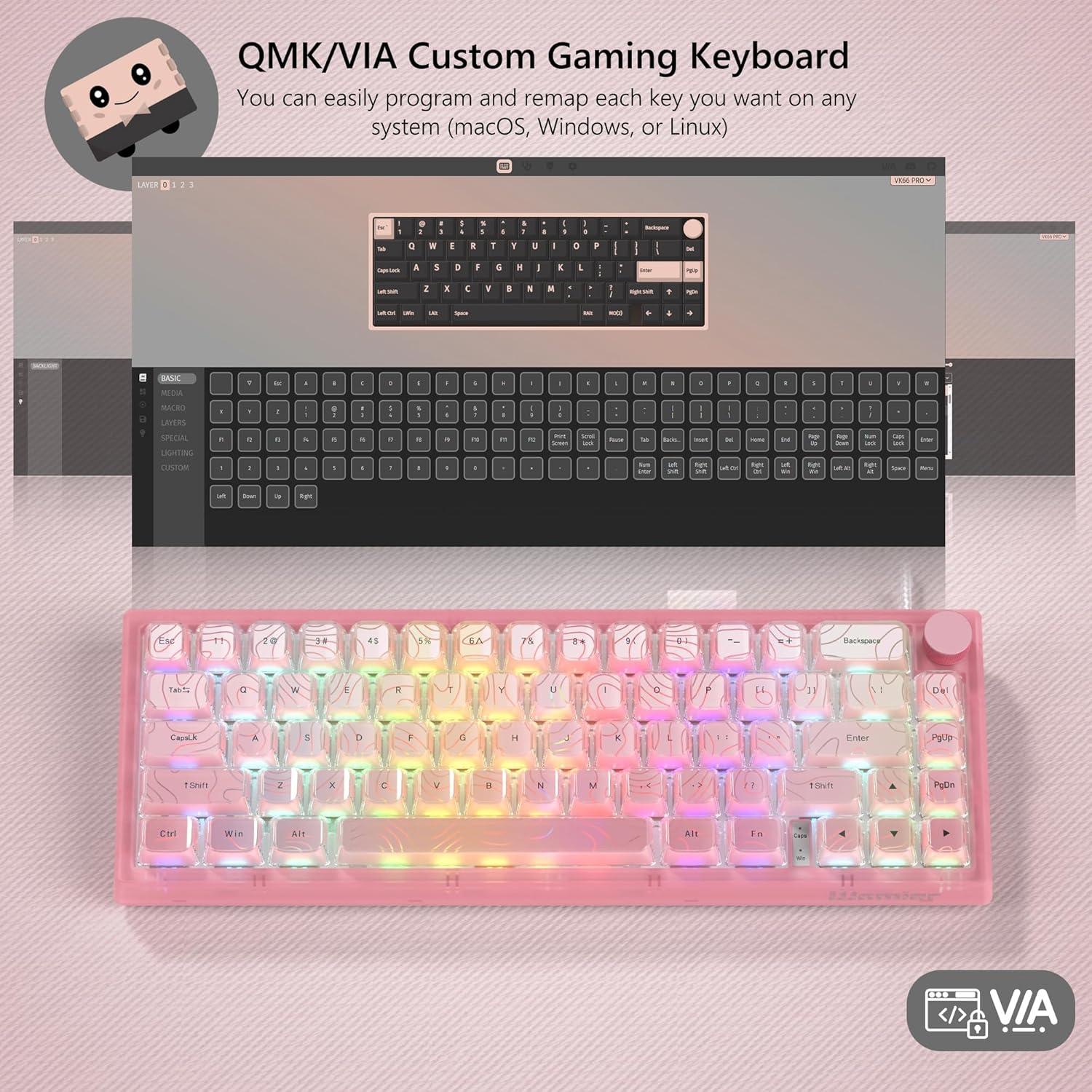 Teclado Mecánico Gaming Womier VK66 PRO Rosa 60% RGB