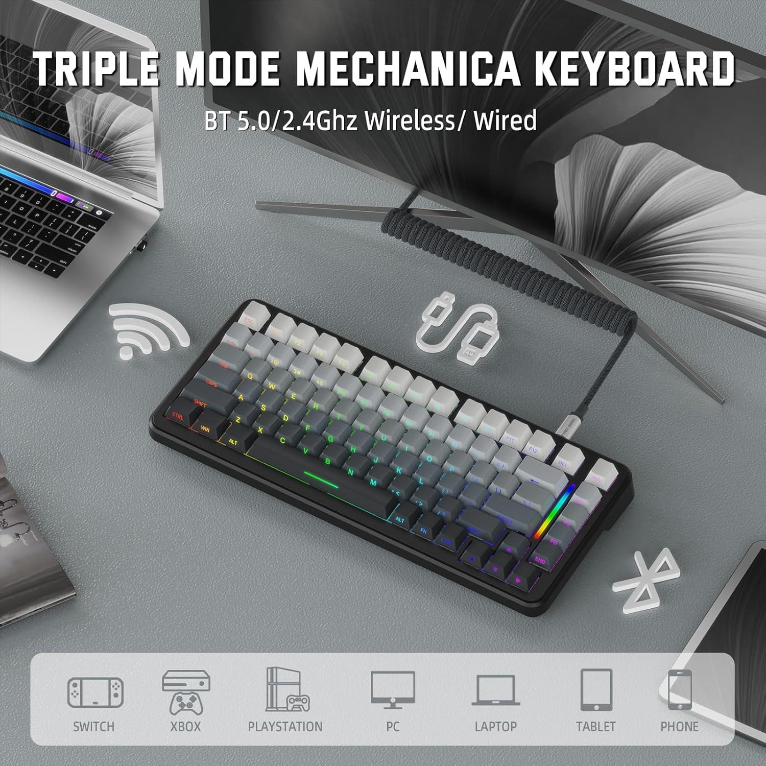 ATTACK SHARK M86 Wireless Mechanical Keyboard, 75% Layout Gasket Custom Structure,Hot Swappable,RGB Backlit,Pre-lubed Switches,Side Printed PBT Keycaps,Tri-Mode BT5.0/2.4GHz/USB-C Keyboard for Win/Mac