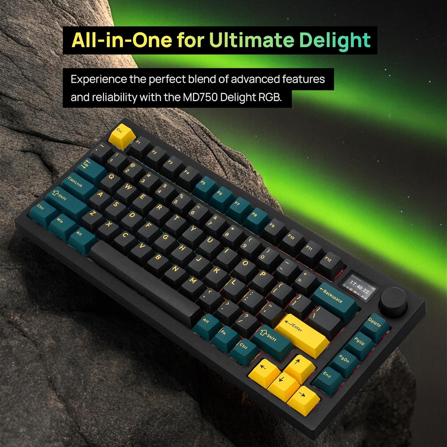 MD750 Delight BT RGB Devil Green TKL Ergonomic Mechanical Keyboard, LED Screen & Knob, 75% Layout, 2.4G/ BT5.0/ USB Type-C, Mac/Windows OS Compatible (Gateron G Brown)