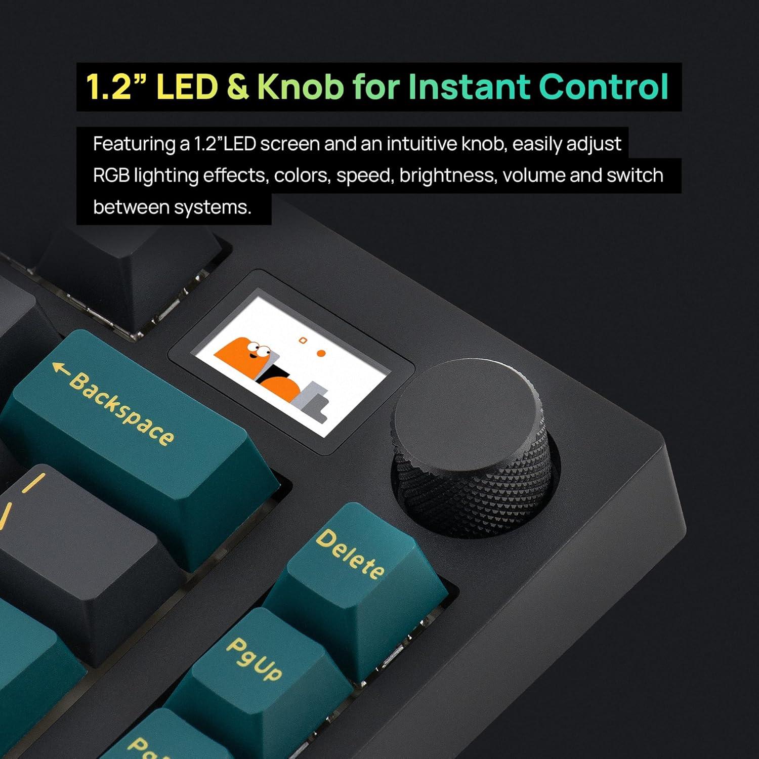 MD750 Delight BT RGB Devil Green TKL Ergonomic Mechanical Keyboard, LED Screen & Knob, 75% Layout, 2.4G/ BT5.0/ USB Type-C, Mac/Windows OS Compatible (Gateron G Brown)