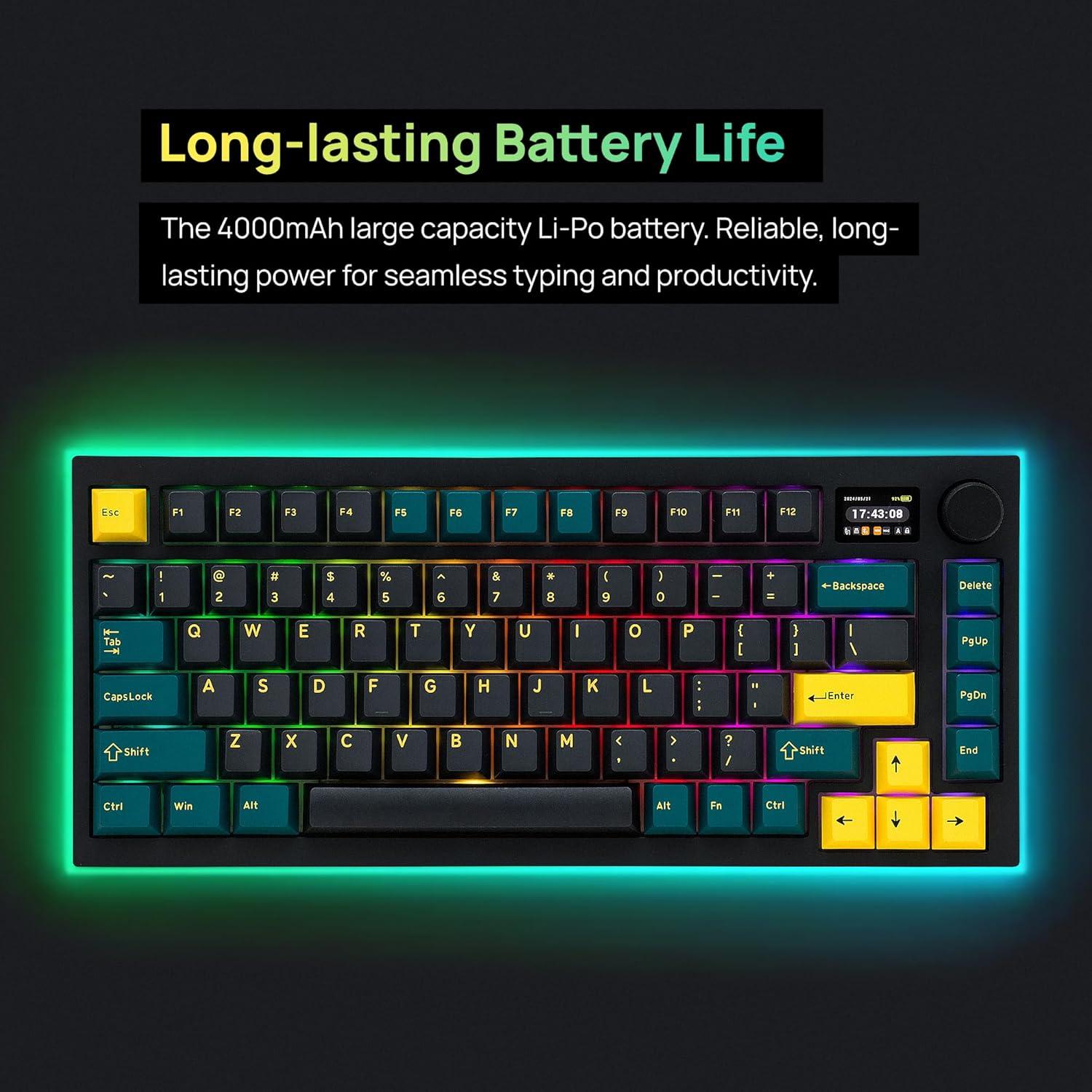 MD750 Delight BT RGB Devil Green TKL Ergonomic Mechanical Keyboard, LED Screen & Knob, 75% Layout, 2.4G/ BT5.0/ USB Type-C, Mac/Windows OS Compatible (Gateron G Brown)