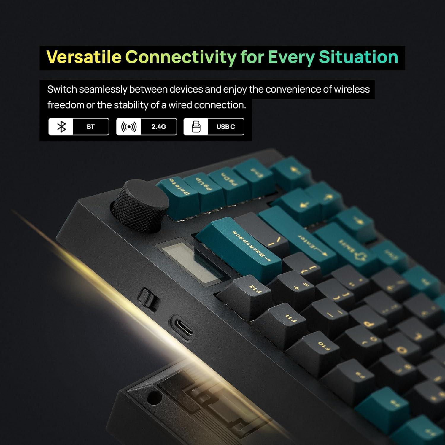 MD750 Delight BT RGB Devil Green TKL Ergonomic Mechanical Keyboard, LED Screen & Knob, 75% Layout, 2.4G/ BT5.0/ USB Type-C, Mac/Windows OS Compatible (Gateron G Brown)