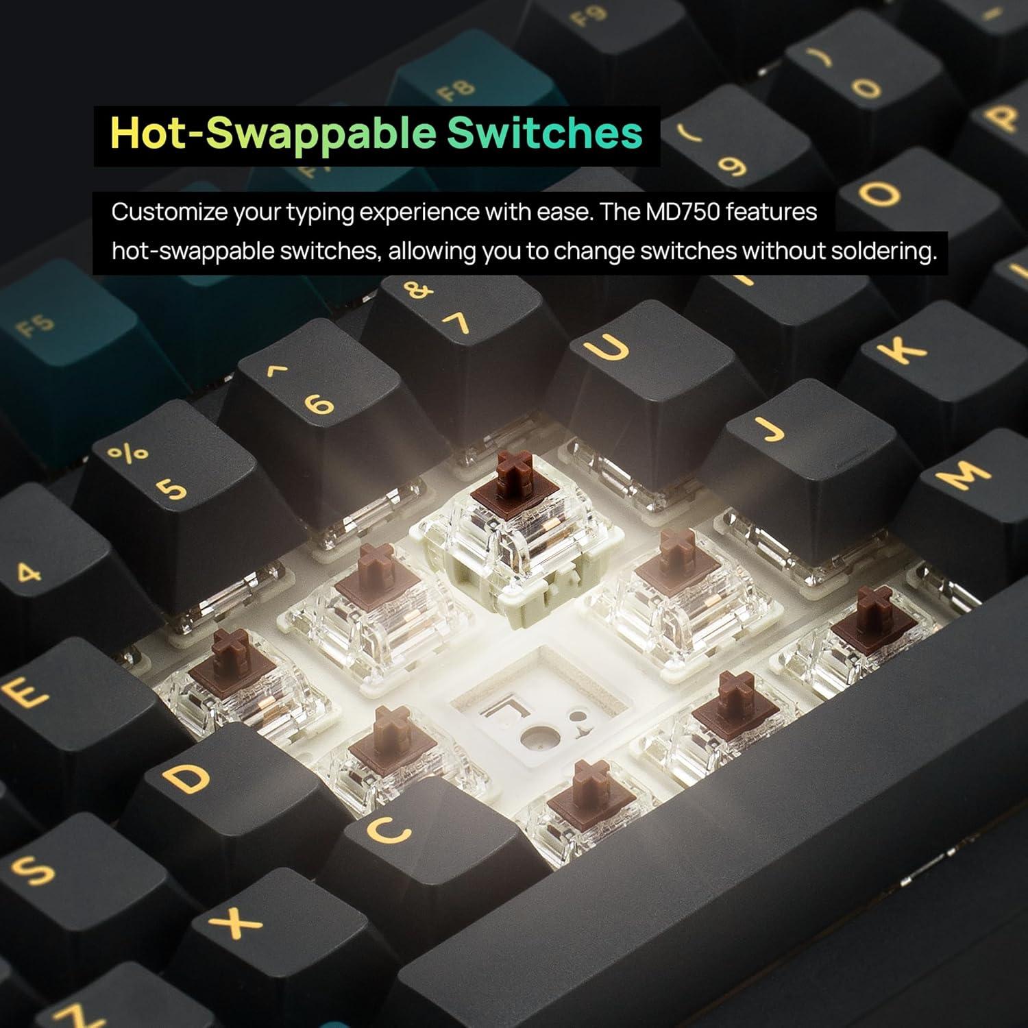 MD750 Delight BT RGB Devil Green TKL Ergonomic Mechanical Keyboard, LED Screen & Knob, 75% Layout, 2.4G/ BT5.0/ USB Type-C, Mac/Windows OS Compatible (Gateron G Brown)