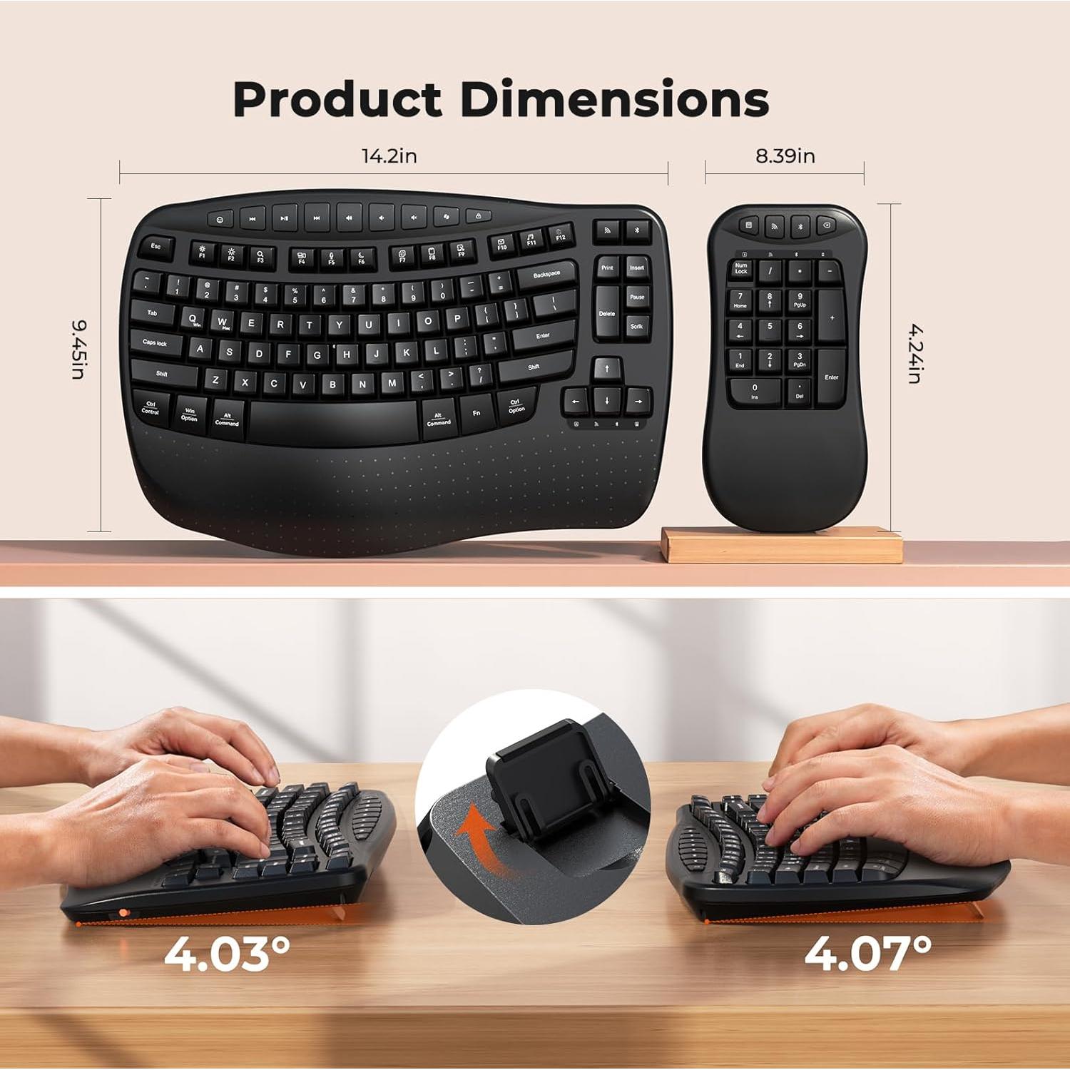 Teclado Inalámbrico Ergonómico Meetion K9330 con Reposamuñecas