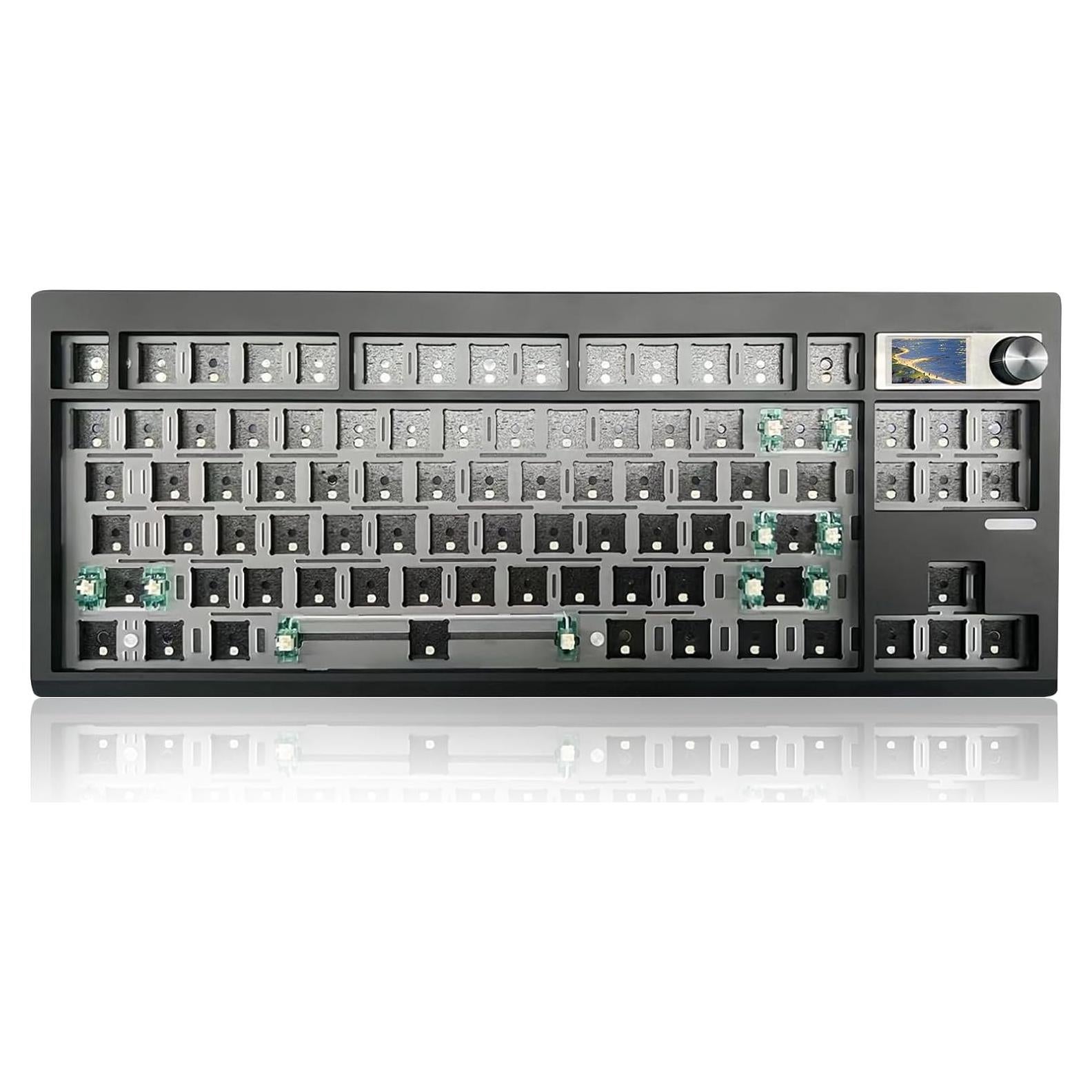 GMK87 Keyboard Barebones Kit,Gasket Mount Hot Swap PCB Triple Mode BT5.0/2.4G/Type-C Wireless Mechanical Keyboard with Knob VIA-Programmable Custom TFT-Screen RGB DIY Kit(Black)