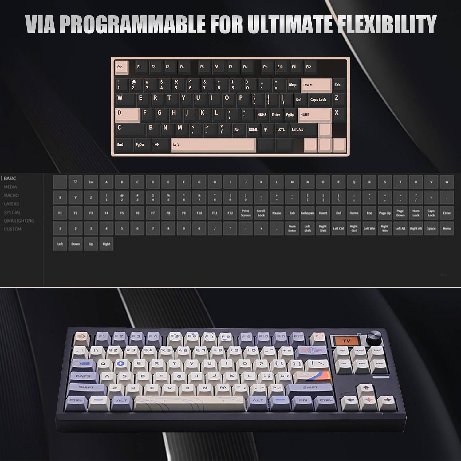 GMK87 Keyboard Barebones Kit,Gasket Mount Hot Swap PCB Triple Mode BT5.0/2.4G/Type-C Wireless Mechanical Keyboard with Knob VIA-Programmable Custom TFT-Screen RGB DIY Kit(Black)