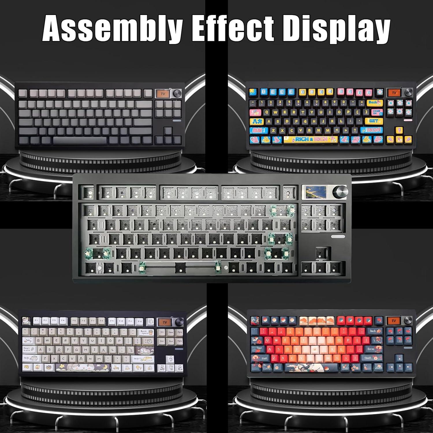 GMK87 Keyboard Barebones Kit,Gasket Mount Hot Swap PCB Triple Mode BT5.0/2.4G/Type-C Wireless Mechanical Keyboard with Knob VIA-Programmable Custom TFT-Screen RGB DIY Kit(Black)