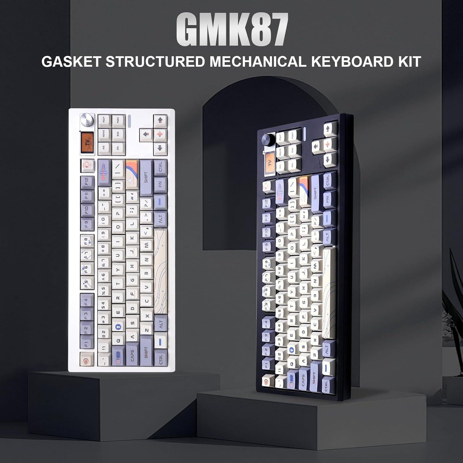 GMK87 Keyboard Barebones Kit,Gasket Mount Hot Swap PCB Triple Mode BT5.0/2.4G/Type-C Wireless Mechanical Keyboard with Knob VIA-Programmable Custom TFT-Screen RGB DIY Kit(Black)