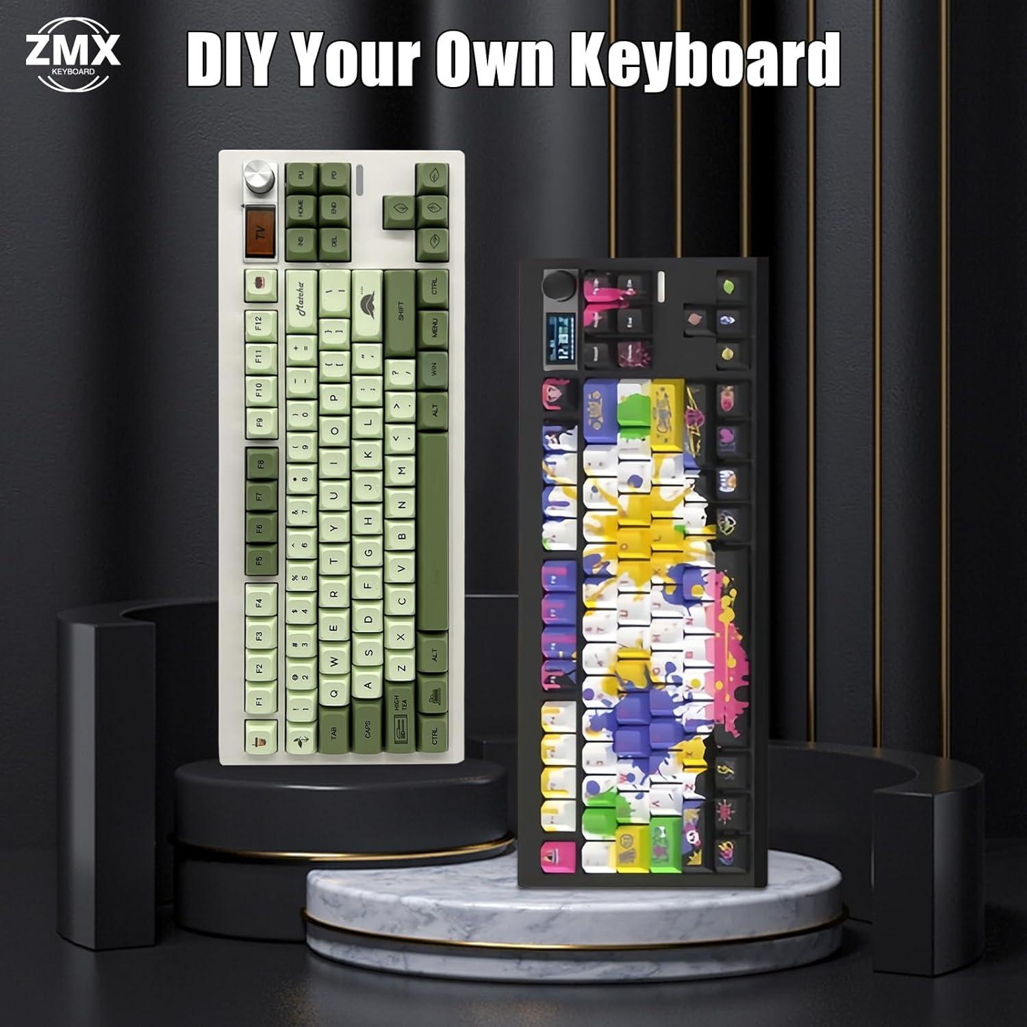 GMK87 Keyboard Barebones Kit,Gasket Mount Hot Swap PCB Triple Mode BT5.0/2.4G/Type-C Wireless Mechanical Keyboard with Knob VIA-Programmable Custom TFT-Screen RGB DIY Kit(Black)