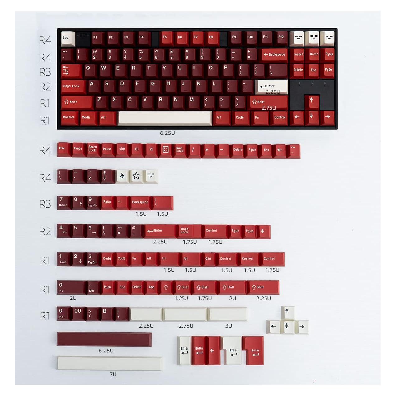 Set de Teclas PBT Mintcaps 173 Teclas Cherry Rojo ANSI ISO