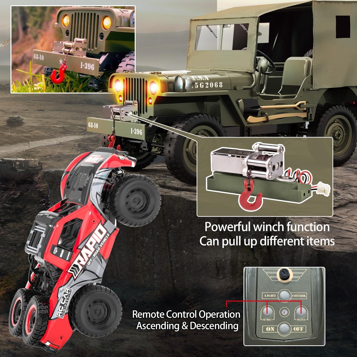 Coche RC Willys Jeep 1/10 4WD Todo Terreno con Luces y 2 Baterías