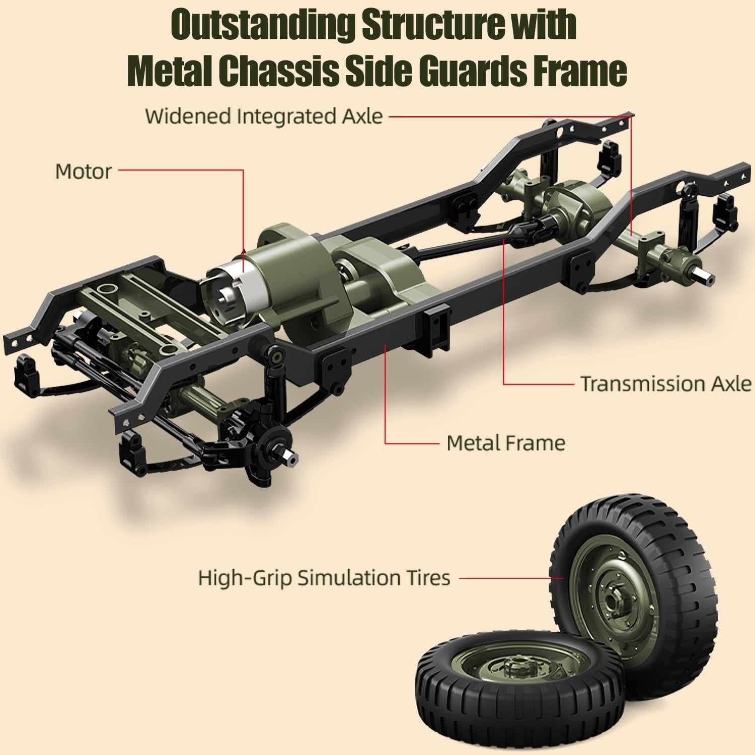 Coche RC Willys Jeep 1/10 4WD Todo Terreno con Luces y 2 Baterías