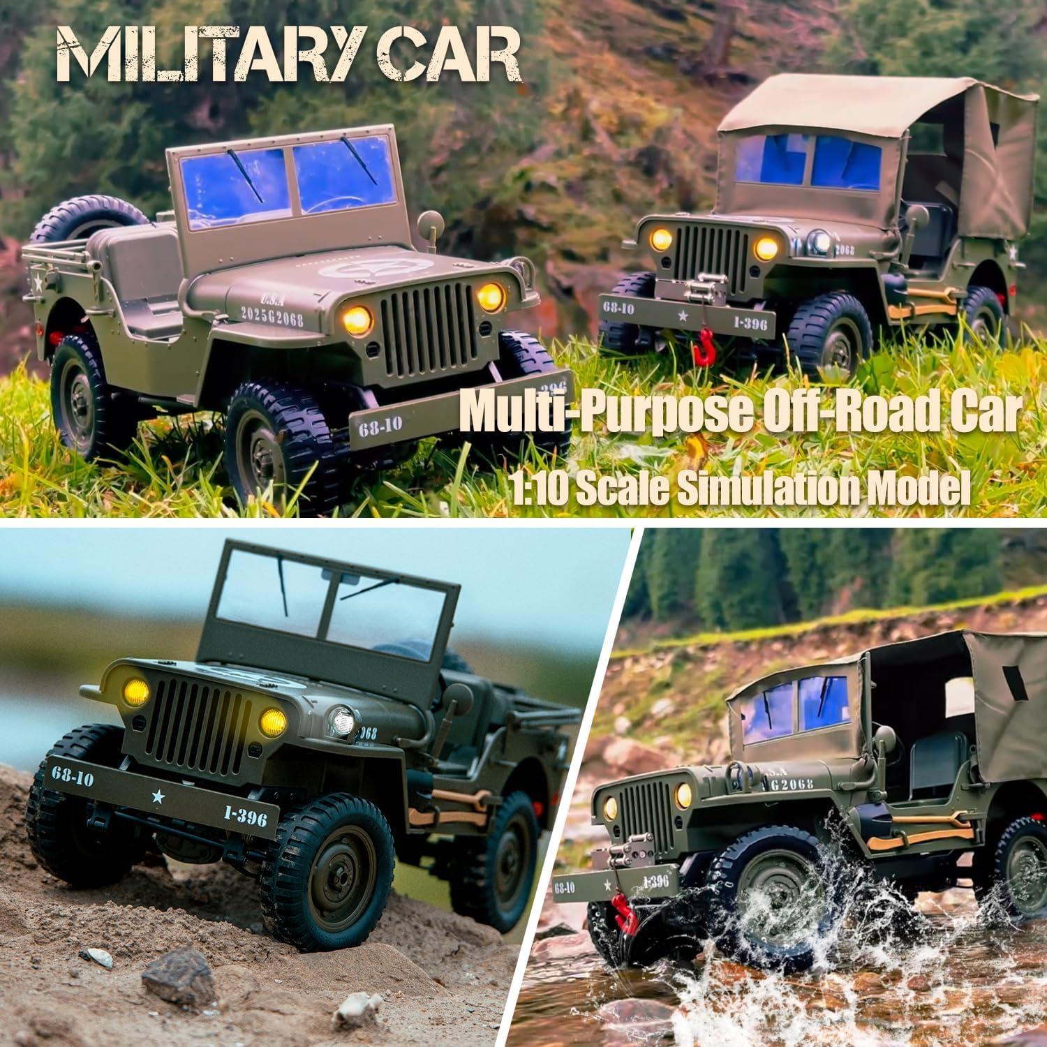 Coche RC Willys Jeep 1/10 4WD Todo Terreno con Luces y 2 Baterías