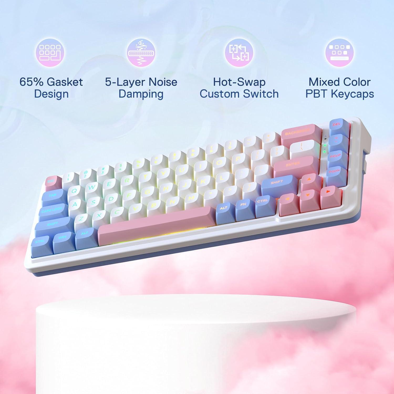 Teclado Gaming Inalámbrico Redragon K709 PRO Rosa 68 Teclas
