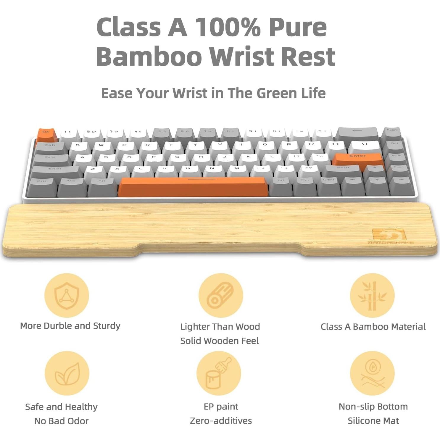 Reposamuñecas Ergonómico de Bambú MANBASNAKE 68 Teclas