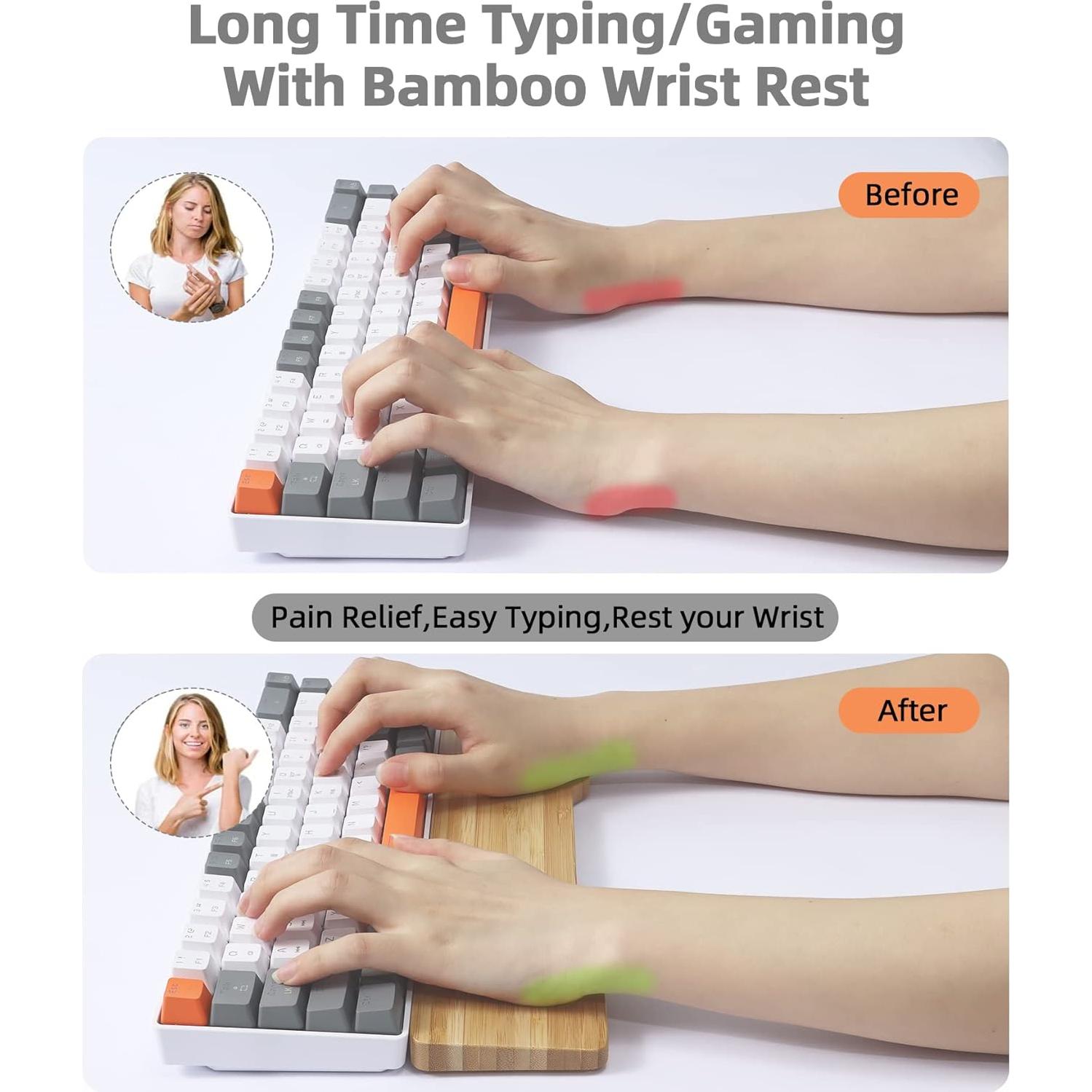 Reposamuñecas Ergonómico de Bambú MANBASNAKE 68 Teclas