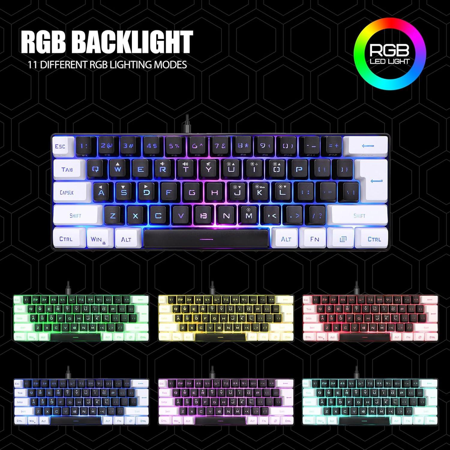 Teclado Gaming Mecánico RGB Mini Yanmis 61 Teclas Ergonómico