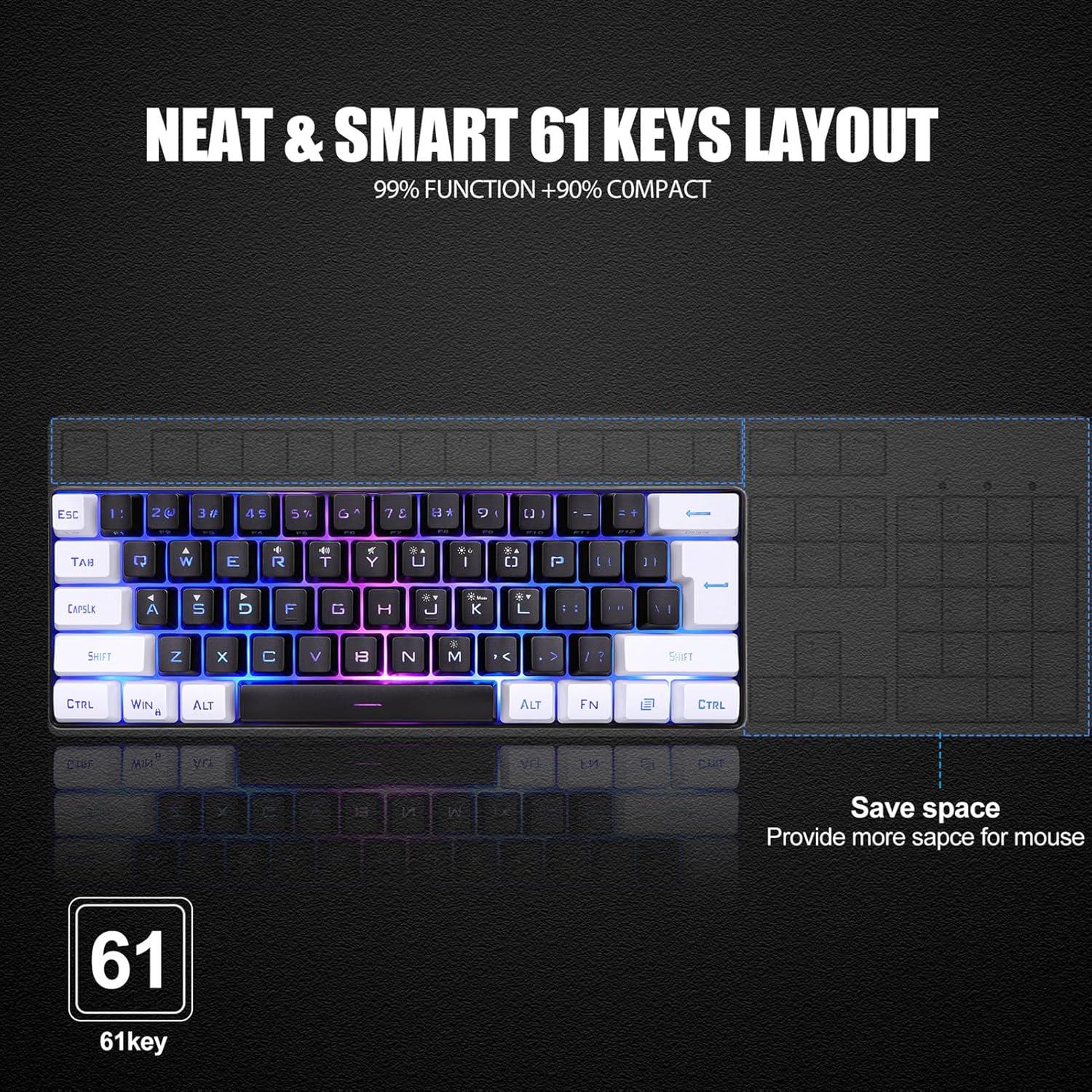 Teclado Gaming Mecánico RGB Mini Yanmis 61 Teclas Ergonómico