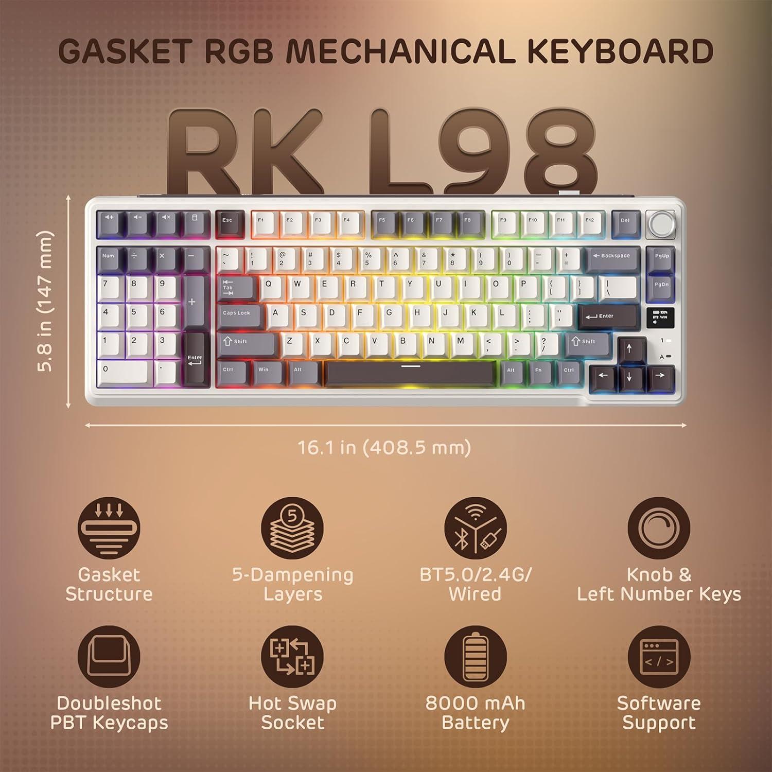 Teclado Mecánico Inalámbrico RK Royal Kludge L98 para Zurdos