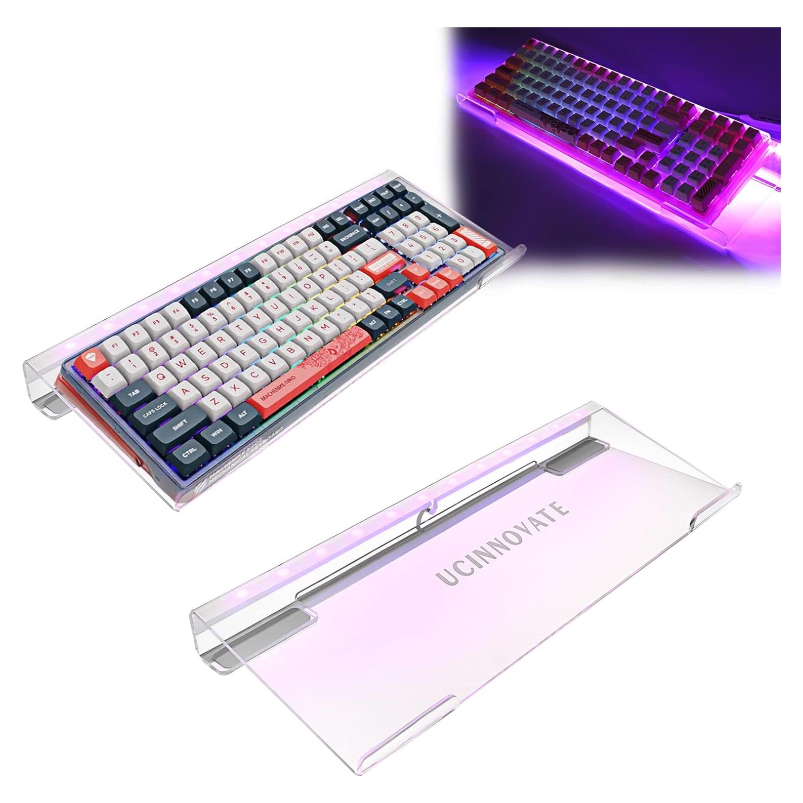 UCINNOVATE RGB Acrylic Computer Keyboard Stand, LED Backlit Keyboard Stand Tray, Gaming Keyboard USB Interface Titled Keyboard Stand for Easy Ergonomic Typing and Working Office Desk, Home, School