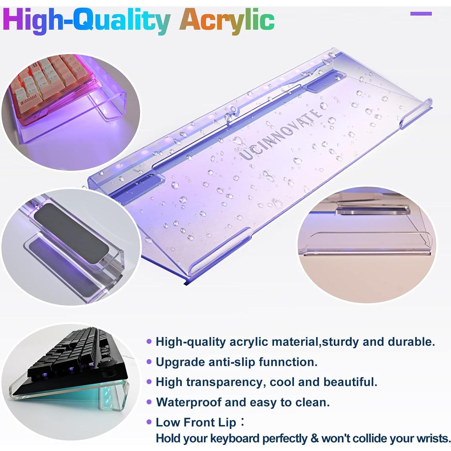 UCINNOVATE RGB Acrylic Computer Keyboard Stand, LED Backlit Keyboard Stand Tray, Gaming Keyboard USB Interface Titled Keyboard Stand for Easy Ergonomic Typing and Working Office Desk, Home, School