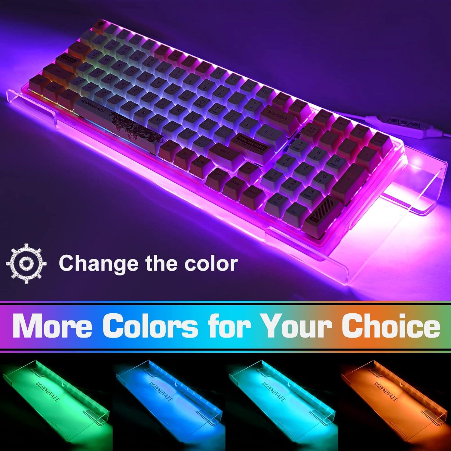UCINNOVATE RGB Acrylic Computer Keyboard Stand, LED Backlit Keyboard Stand Tray, Gaming Keyboard USB Interface Titled Keyboard Stand for Easy Ergonomic Typing and Working Office Desk, Home, School