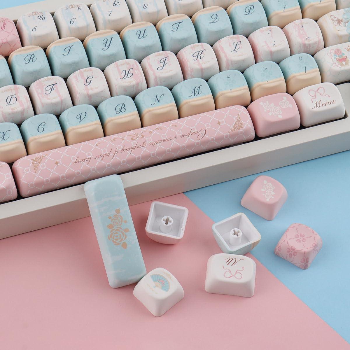 PBT Keycaps 147 Keys MOA Profile Cute Keycaps Dye-Sublimation Rococo Art Keycap Custom Keycap Set for Cherry Gateron MX Swithes Mechanical Keyboards