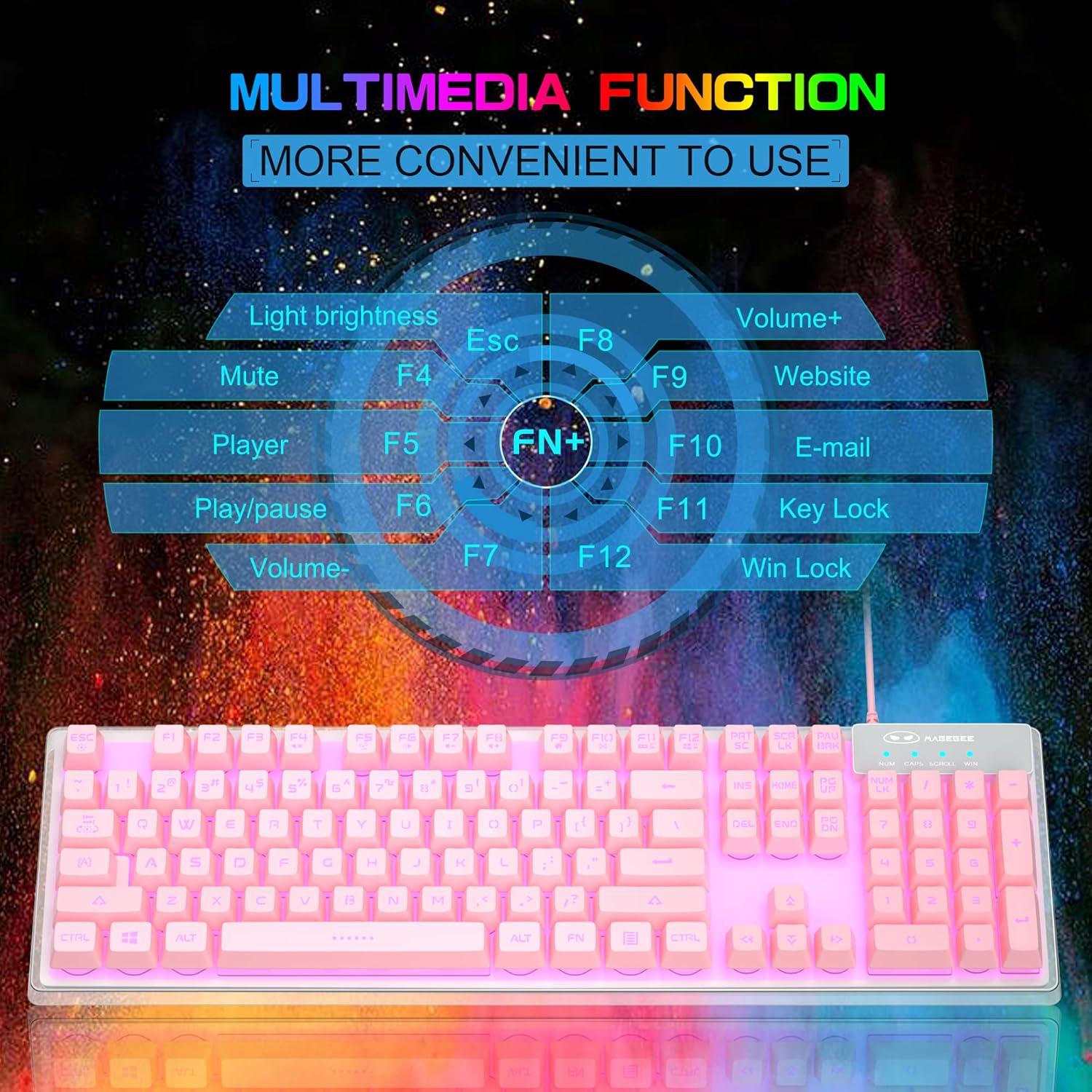 Teclado Gaming MageGee K1 Rosa Retroiluminado 7 Colores