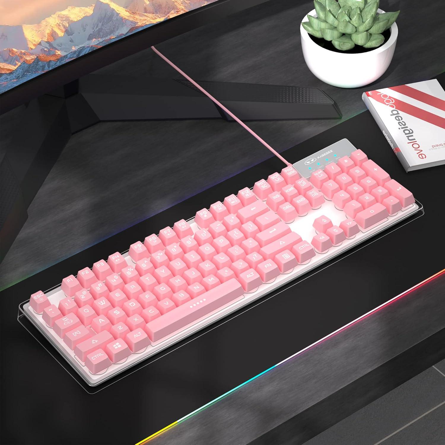 Teclado Gaming MageGee K1 Rosa Retroiluminado 7 Colores