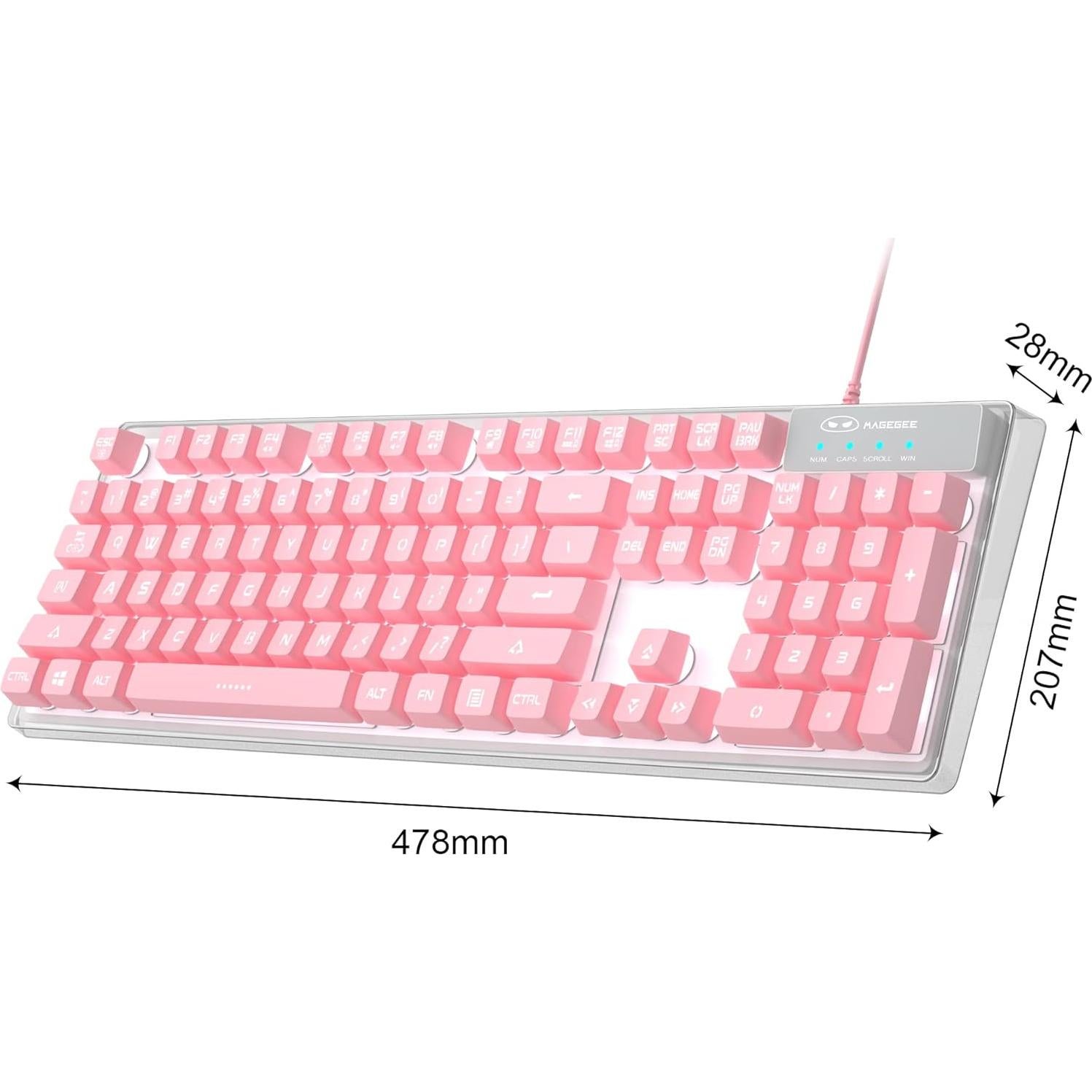 Teclado Gaming MageGee K1 Rosa Retroiluminado 7 Colores