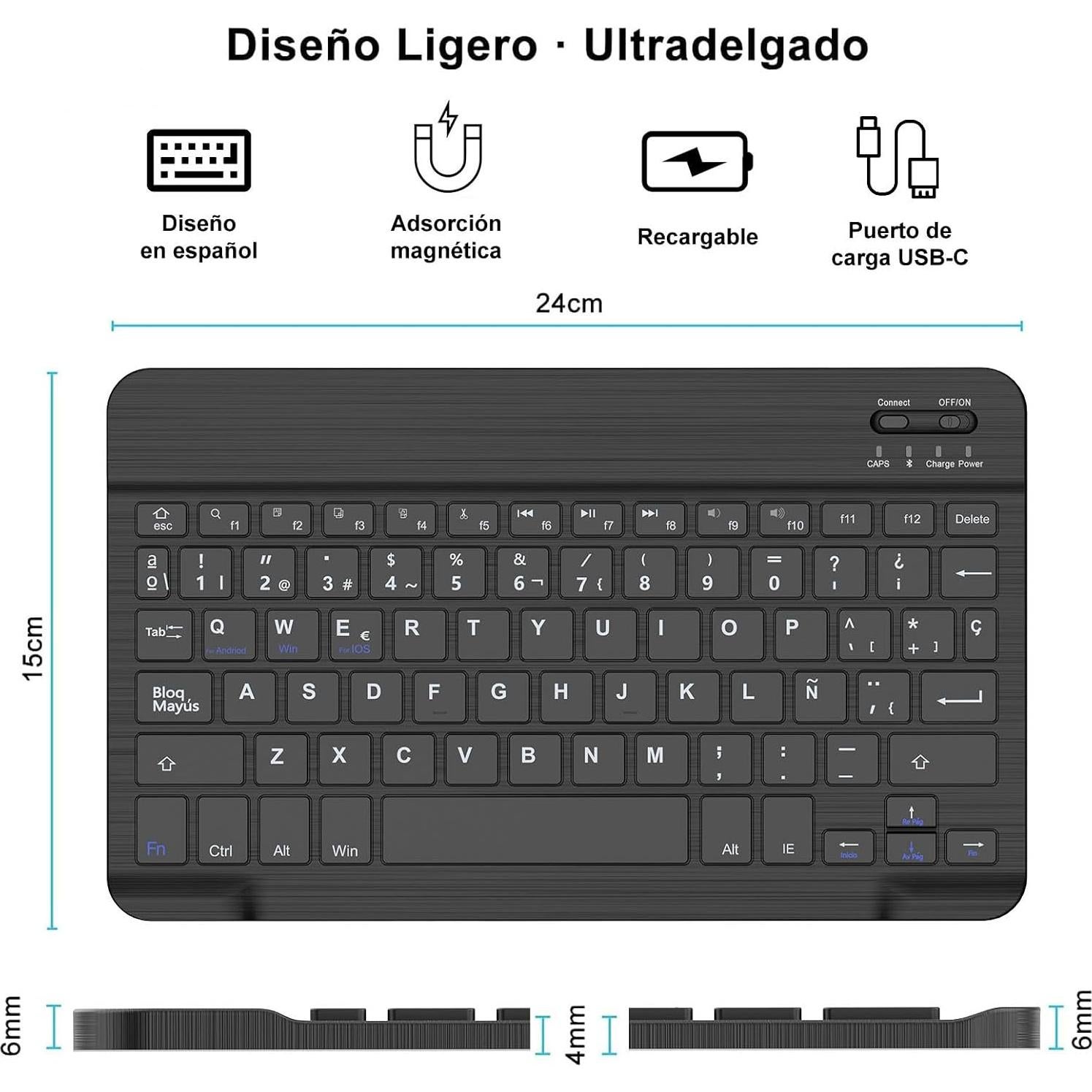 SENGBIRCH Spanish Keyboard (Include Ñ) for Samsung Galaxy Tab A8 (10.5 inch, 2022) - Wireless Detachable Bluetooth - with Automatic Sleep/Wake Up Smart Folio Case, Black