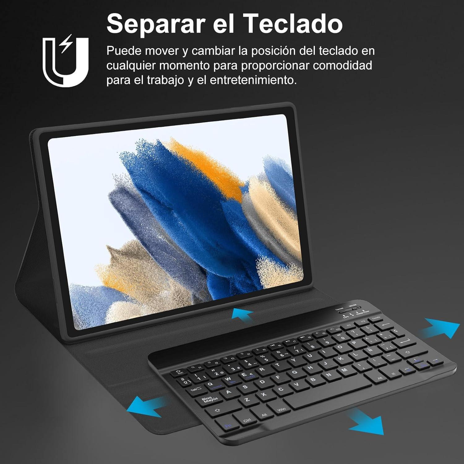 SENGBIRCH Spanish Keyboard (Include Ñ) for Samsung Galaxy Tab A8 (10.5 inch, 2022) - Wireless Detachable Bluetooth - with Automatic Sleep/Wake Up Smart Folio Case, Black